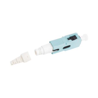 Conector de Fibra Óptica Pre-Pulido LightBow SC Simplex, Multimodo 50/125 (OM3/OM4), Re-Terminable, Color Aqua