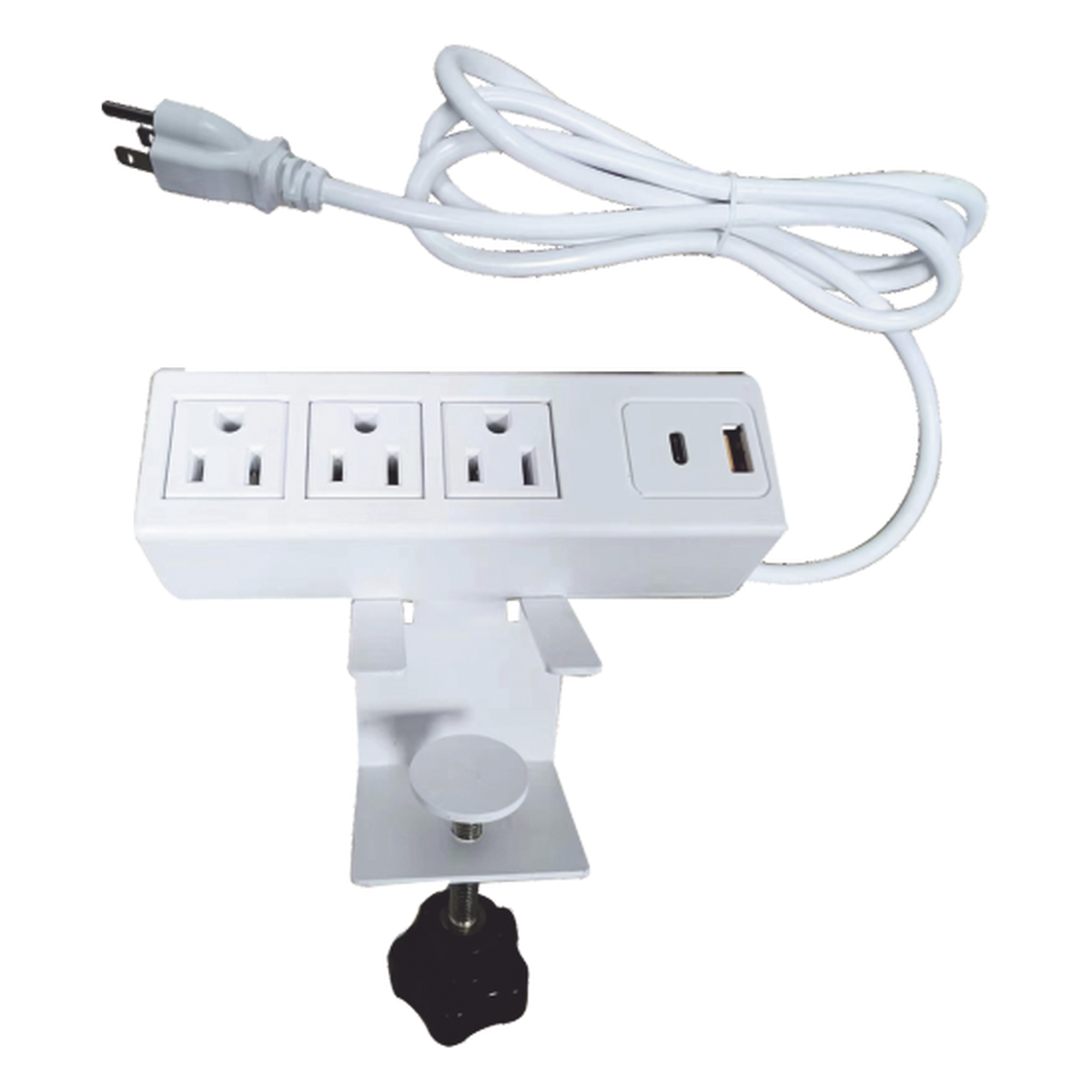 Tomacorriente para Escritorio / Cuenta con Bracket Ajustable a Diferentes Grosores / 3 Contactos 110VCA / 2 Contactos para Carga USB ( 1 contacto USB-A + 1 contacto USB-C )