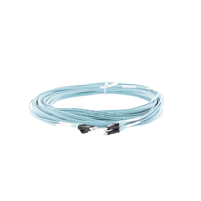 Jumper de Fibra Optica Multimodo 50/125 OM3, LC-LC Duplex, OFNR (Riser), Color Aqua, 15 Metros (49.21 Pies)
