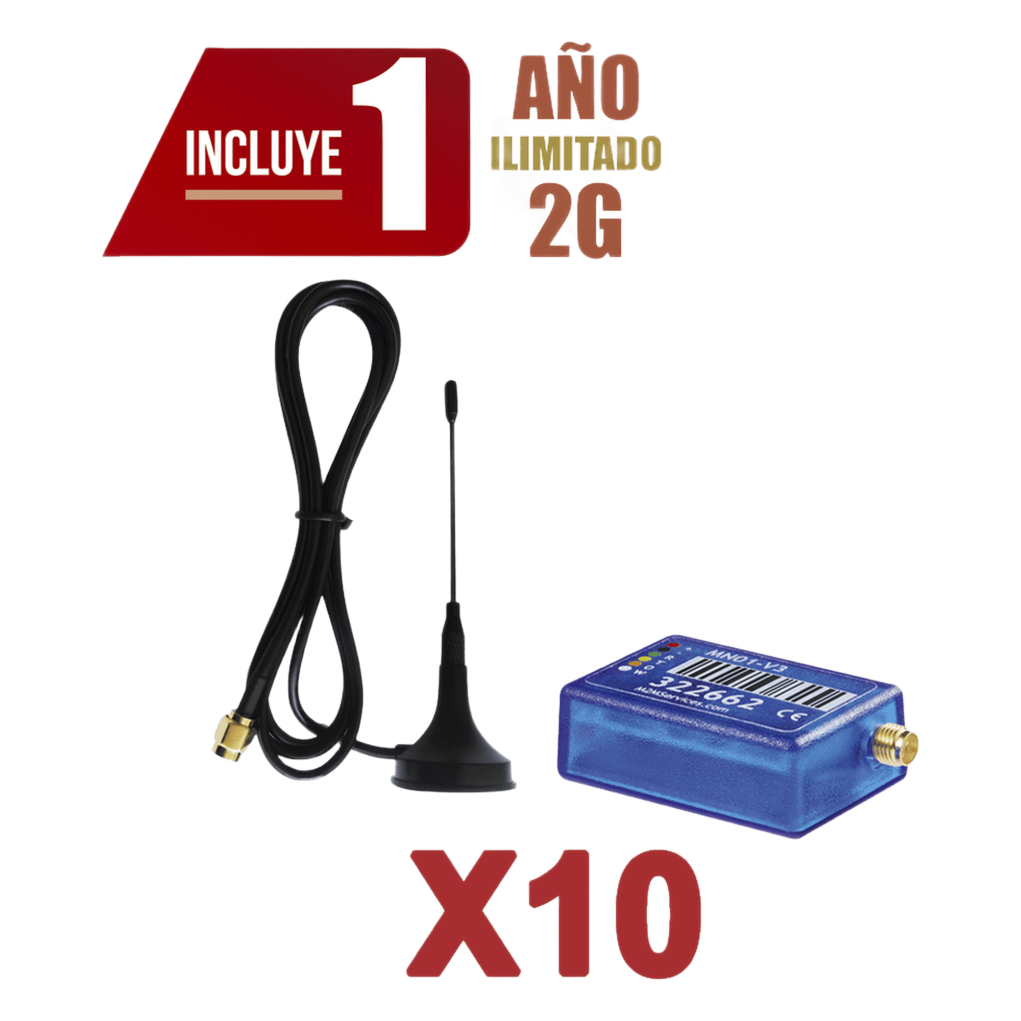 KIt de 10 Comunicadores de Alarma MINI012G con Antena 2G / Incluyen 1 Año de Cobertura / Aplicación Gratuita / Cero Configuración / Compatible Honeywell/DSC/CROW/PIMA