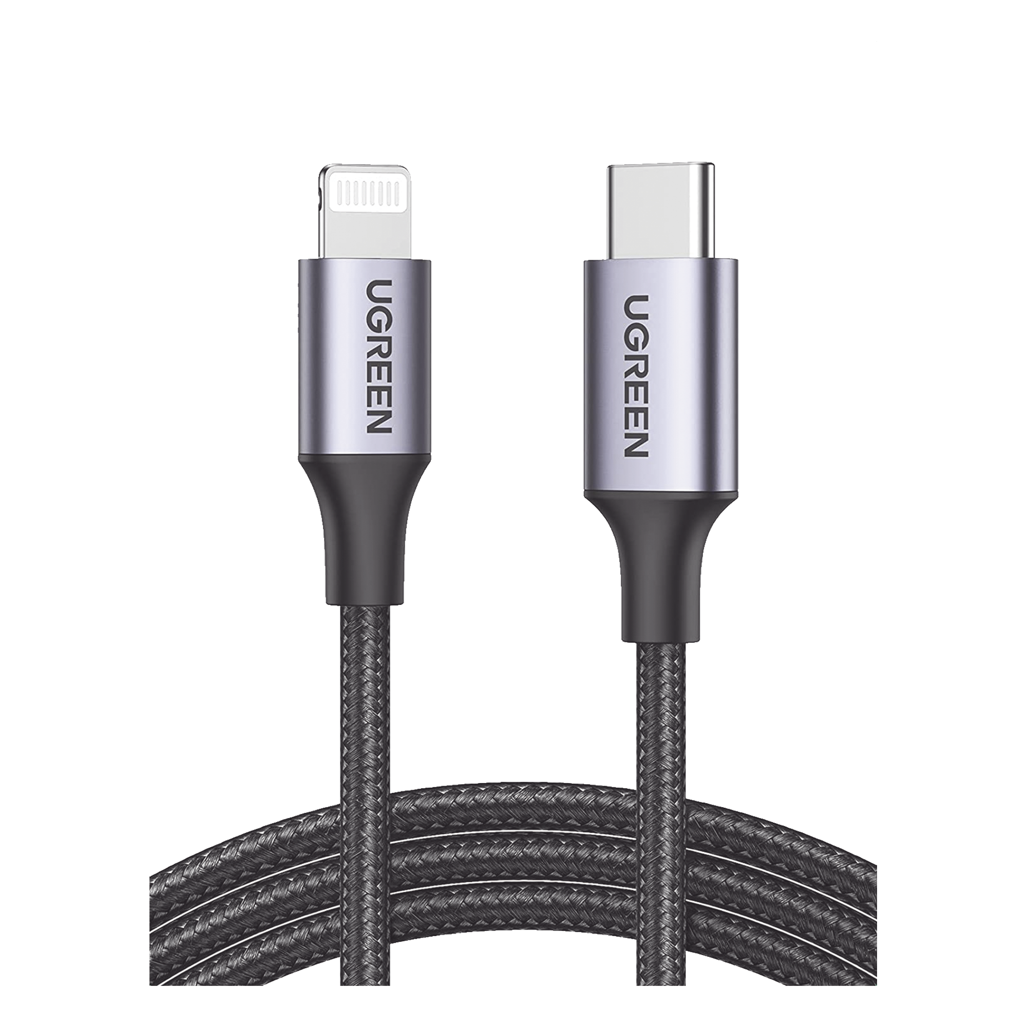 Cable USB-C a Lightning | 1 Metro (3.28 Pies) | Certificado MFi | Carga Rápida 60W | 480 Mbps | Conector C94 | Adecuado para iPhone, iPad y iPod | Protección Integrada | Caja de Aluminio | Nylon Trenzado | Color Negro — UGREEN · SKU 60759