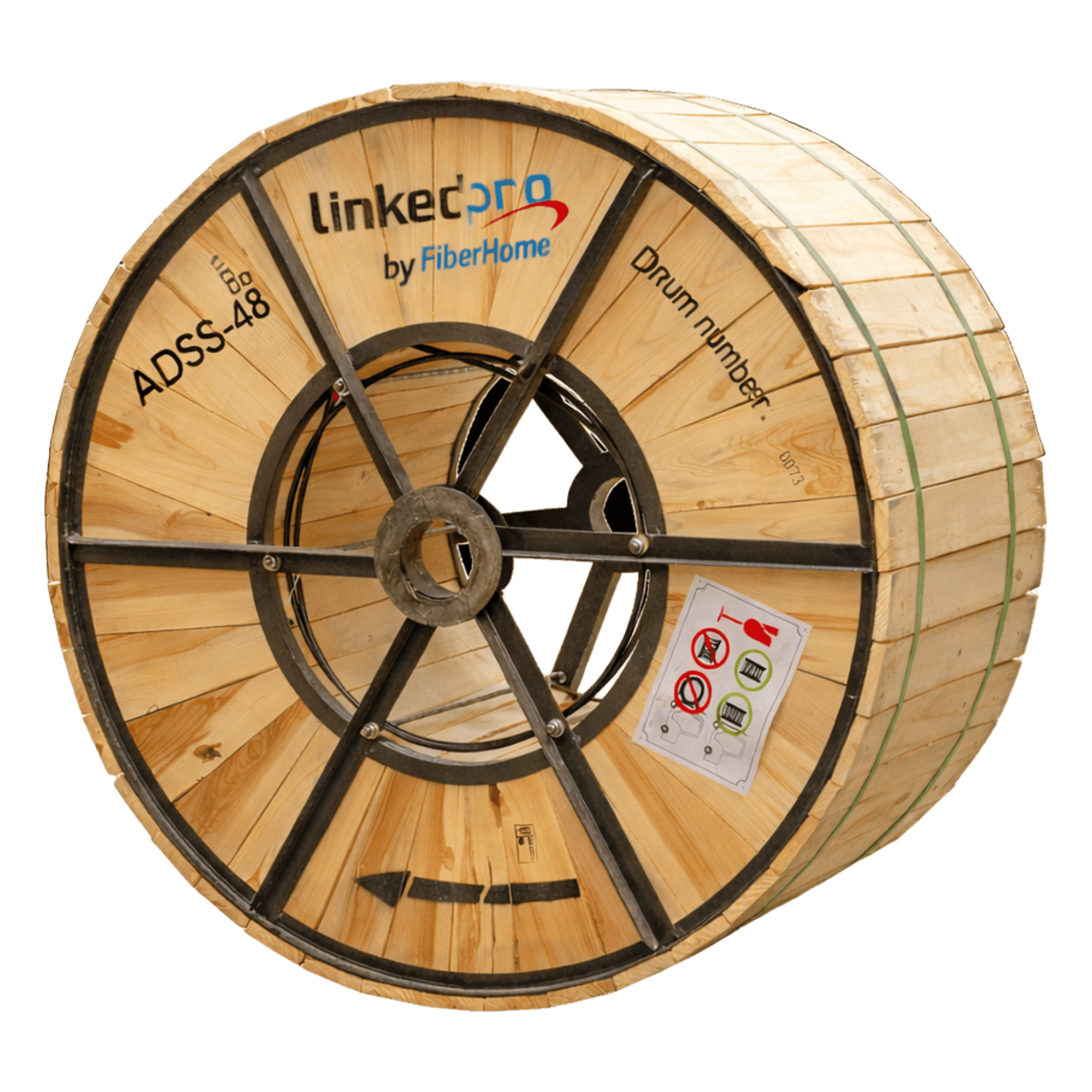 Carrete 4 Kilómetros de Fibra Óptica (ADSS) G.652D Armada Anti Roedor, Dieléctrica, Monomodo 48 Hilos, Span 200 (Para instalaciones aéreas, en tubería o enterrado directo) — LINKEDPRO BY FIBERHOME · SKU OC-ADSS-ARMD-48C/4KM