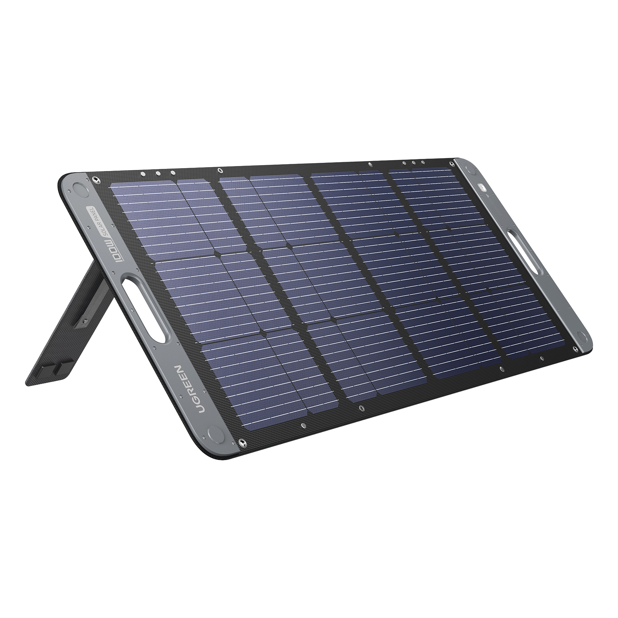 Panel Solar Plegable 100W / Recomendado para el Power Station Portable de 600W UGREEN / Alta Eficiencia de Conversión / Alineación Inteligente de la Luz Solar / Resistente Al Agua Y Duradero / Incluye Cable XT60 Macho a Macho 2m. · SKU 15113
