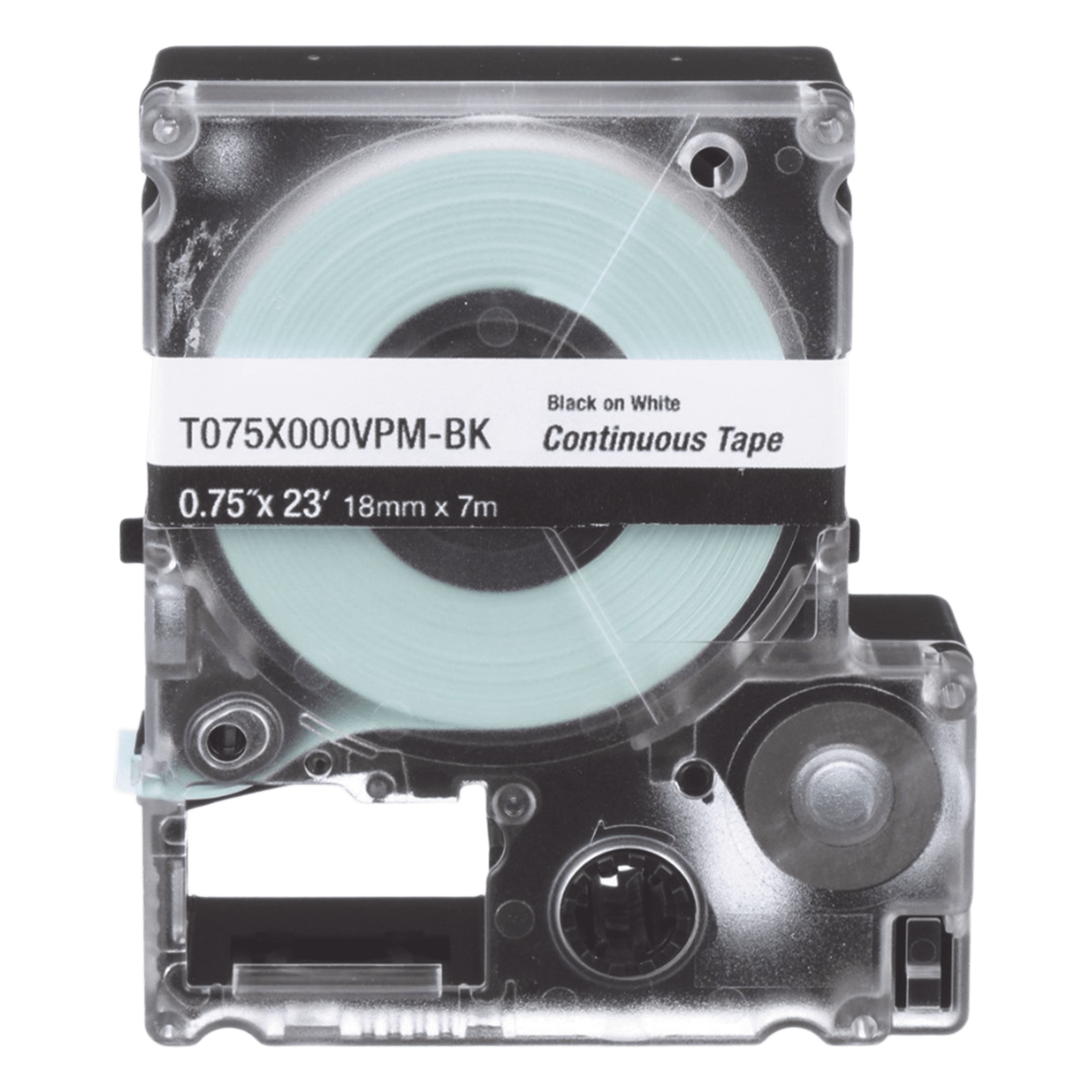 Casete de Etiquetas de Vinilo de Cinta Continua, Color Negro Sobre Blanco, Uso Interior/Exterior, 18 mm de Ancho x 7 Metros (22.97 pies) de Largo — PANDUIT · SKU T075X000VPM-BK
