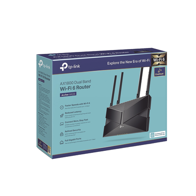 Router WiFi 6 doble banda AX 1800 Mbps / MU-MIMO y OFDMA / 1 Puerto WAN 10/100/1000 Mbps / 4 Puertos LAN 10/100/1000 Mbps / 4 Potentes Antenas / Compatible con EasyMESH