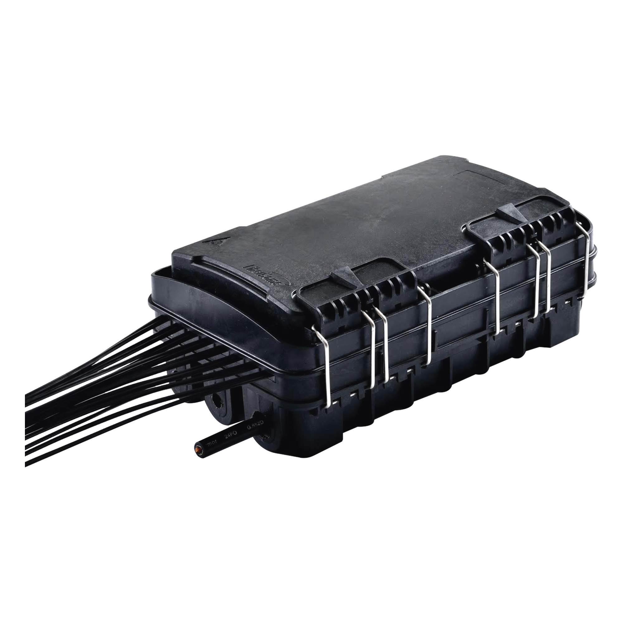 Caja de Distribución de Fibra Óptica para 24 Empalmes, con 16 acopladores SC/APC simplex, Exterior IP65, Color Negro — FIBERHOME · SKU FDP-420E-16
