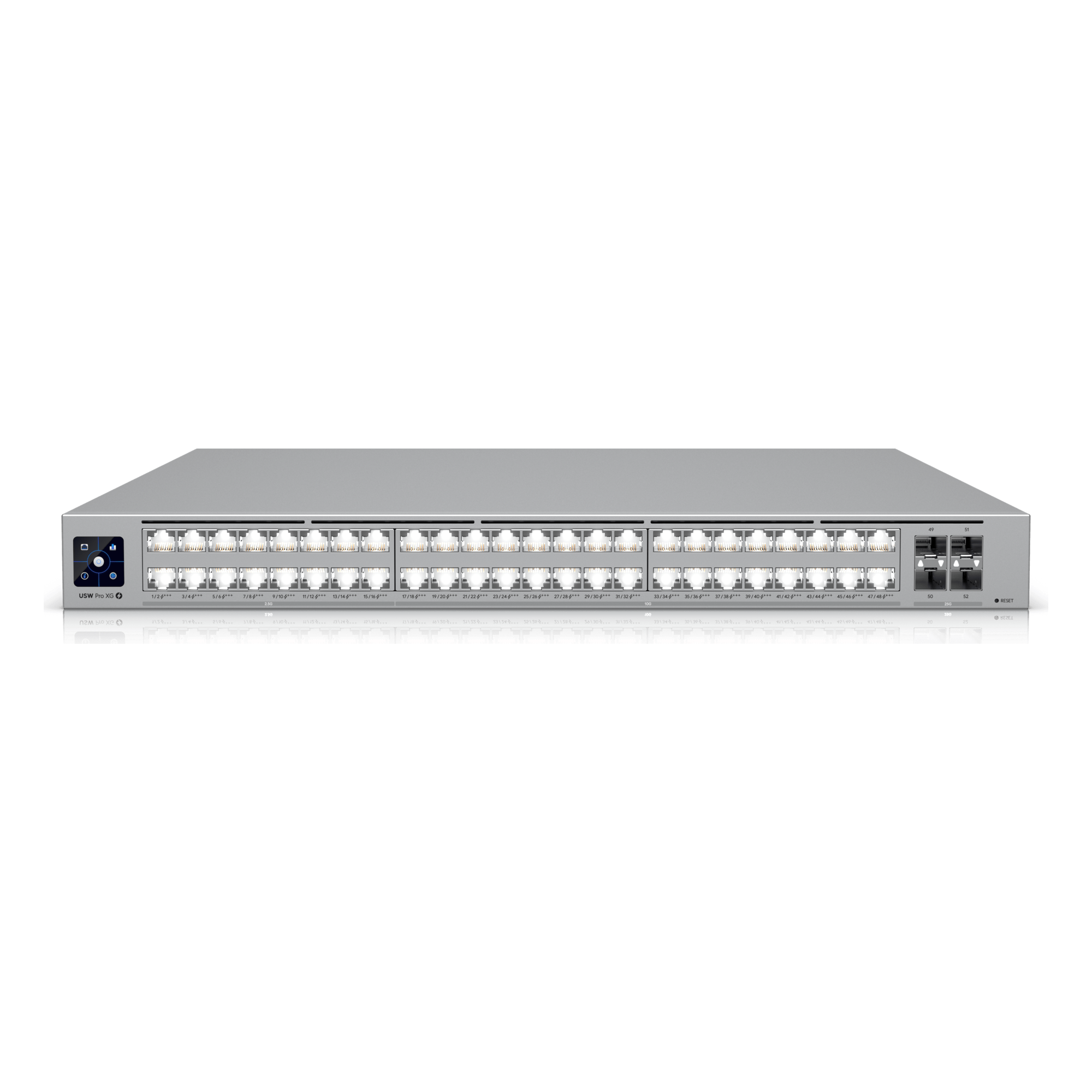UniFi Switch USW-Pro-XG-48-PoE / Capa 3 / 48 puertos PoE+++ (32 × 10 GbE, 16 × 2,5 GbE) + 4 puertos SFP28 25 G / 1080 W PoE total — UBIQUITI · SKU USW-PRO-XG-48-POE