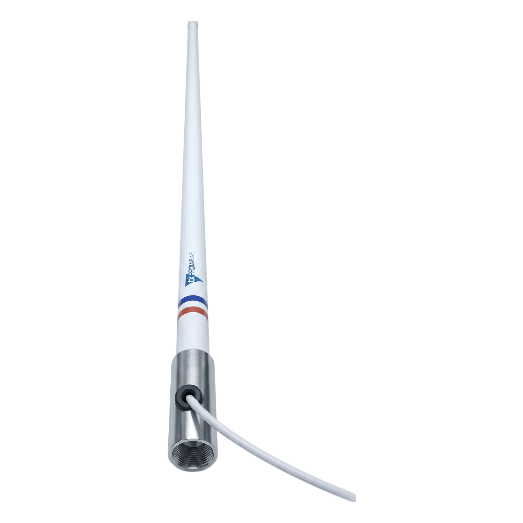 Antena Marina VHF / Fibra de Vidrio / Base Acero Inoxidable / 156-163 MHz / 6 dBi / Cable 10 m (32.8 ft) / PL-259 / Exterior — TXPROMARINE · SKU TX5101SYS/10M