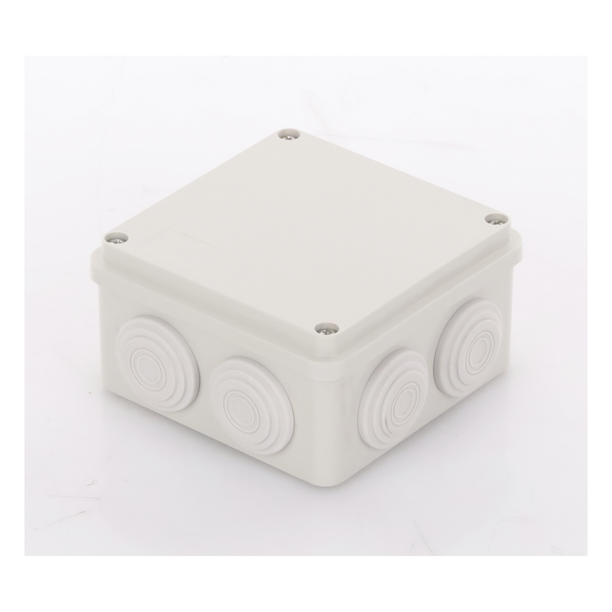 Caja Derivación-Conexión de Plástico (100 X 100 X 54 mm) con 7 Glándulas de Goma. Para Instalaciones Comerciales, Residenciales e Industriales. Incluye Tornillería para su Tapa. 