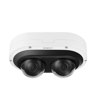 Camara Multi sensor IP 6MP x 2 CH con Inteligencia Artificial / Lente Mot. 3.54 a 6.69mm / WDR 120dB / H.265 / RanuraSD / Protección IP67 IK10 NEMA4X / IR 25m — HANWHA VISION · SKU PNM-C12083RVD