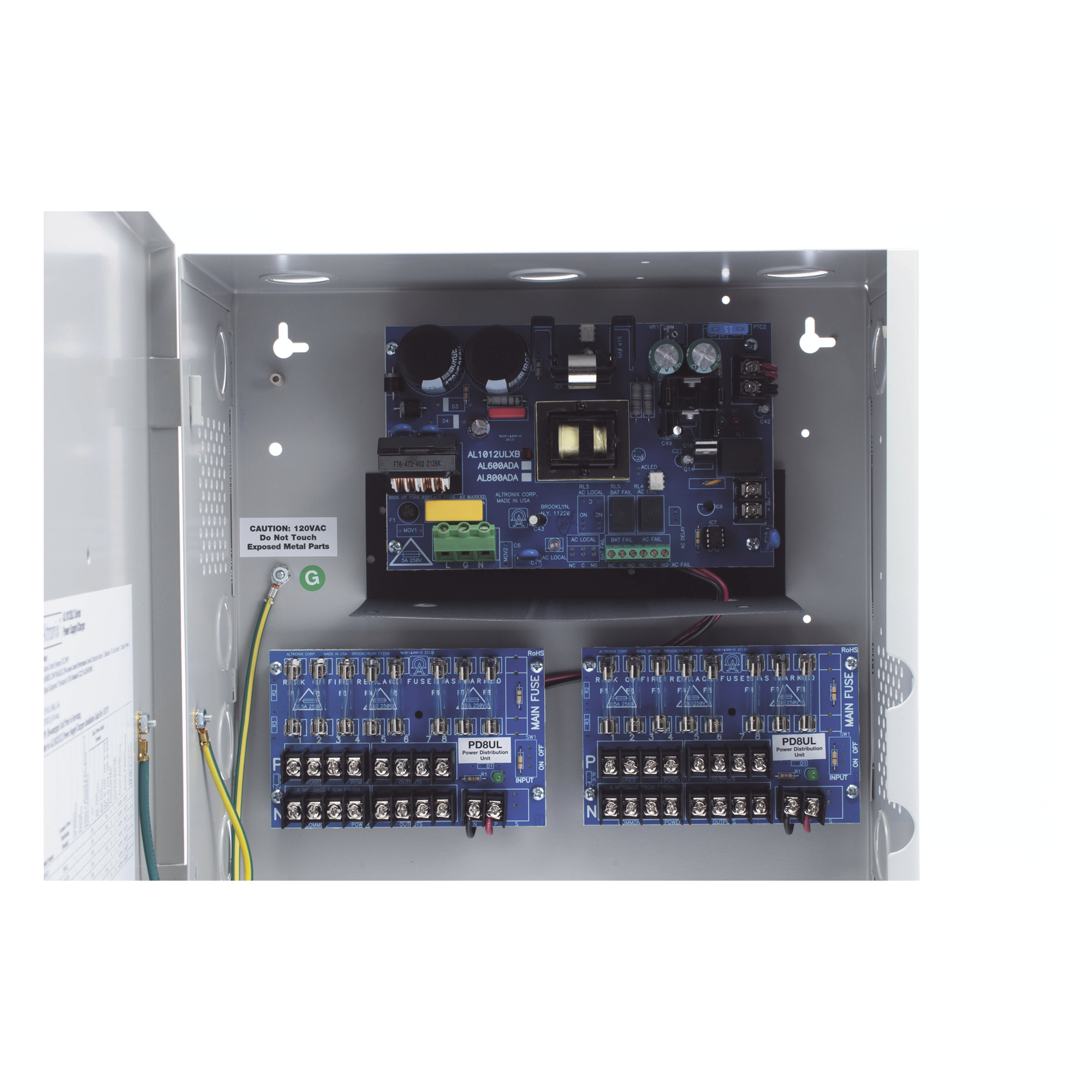 Fuente de Poder Controlada / 12 VDC 10 A / 16 Salidas con Fusibles / Cargador de Batería de Respaldo / Supervisión de Fallo CA