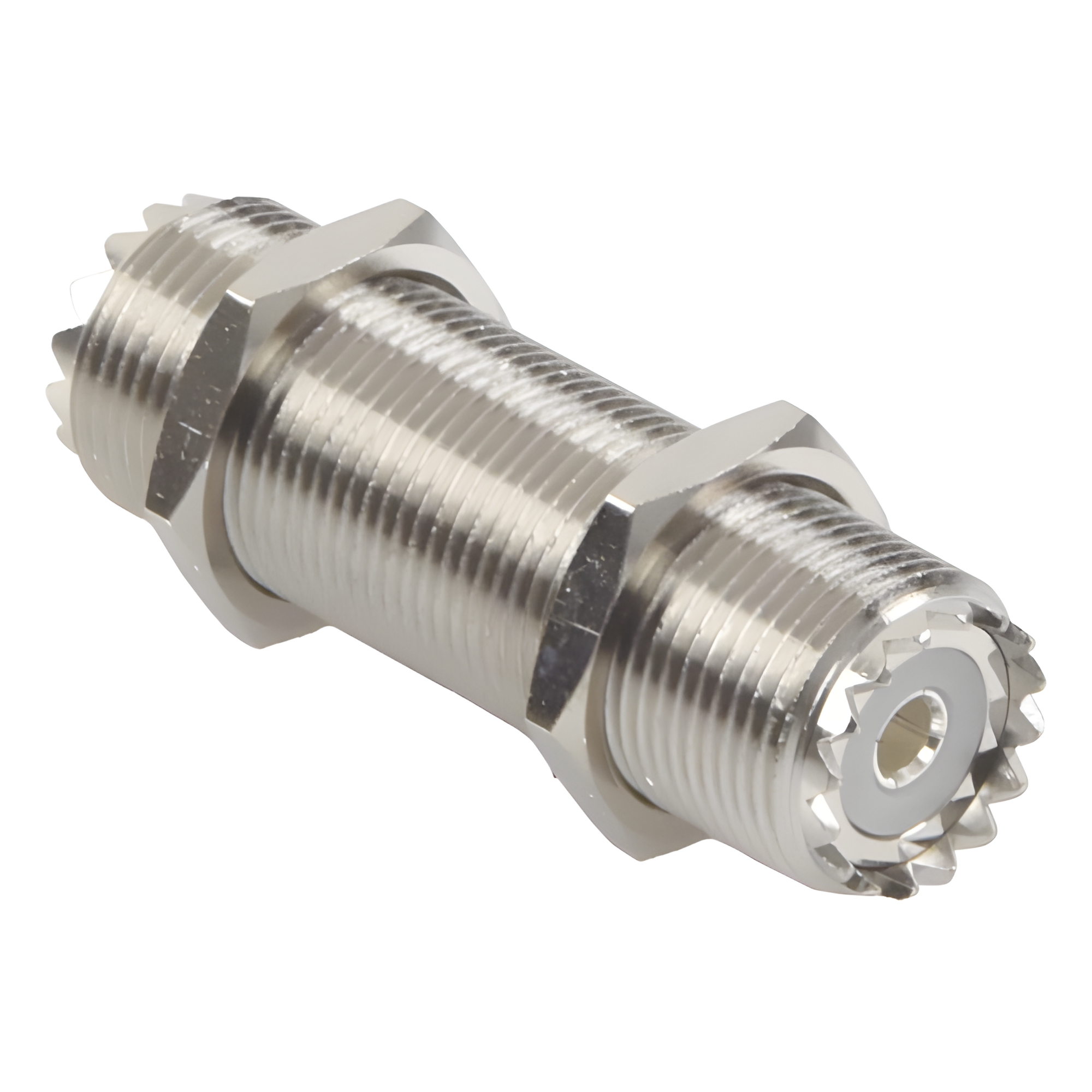 Adaptador Pasamuros de Doble UHF Hembra (SO-239), Montaje para Panel con Rosca Estándar. — RF INDUSTRIES,LTD · SKU RFU-537