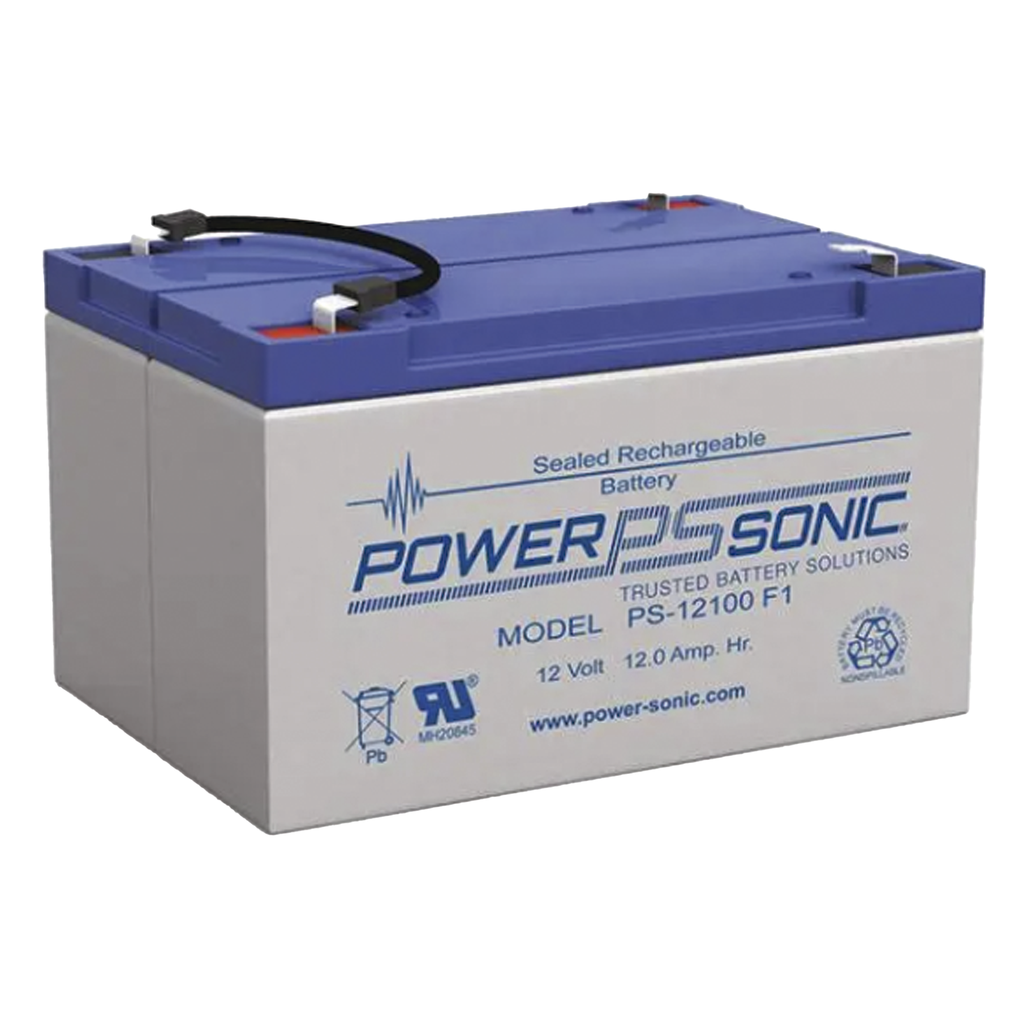 Batería 12V, 12AH, Para Respaldo, Tecnologías AGM/VRLA, 5 Años Vida Útil, Terminales F1, Reconocida UL — POWER SONIC · SKU PS-12100-F1