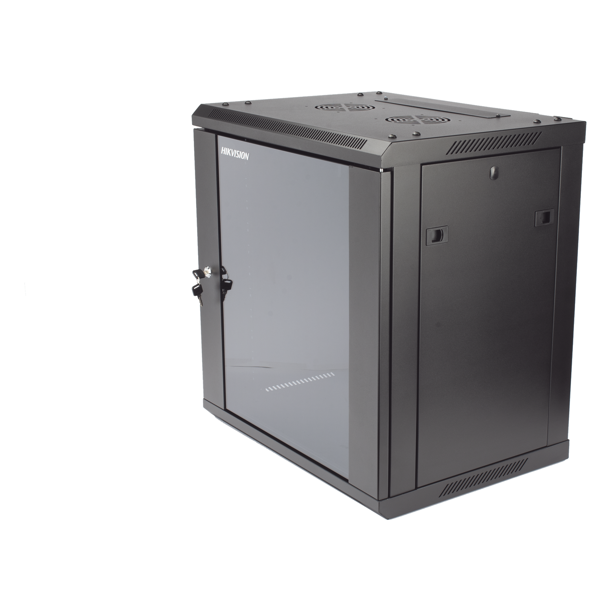 Gabinete de Pared y Piso / 12U Rack 19" / Cristal Templado / Carga 40 kg / Laterales Desmontables / 600 x 635 x 450 mm (23.6 x 25 x 17.7 in) — HIKVISION · SKU DS-XS6412-S/B