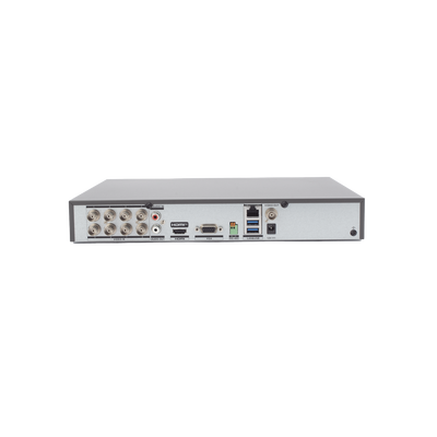 DVR 8 Canales TURBOHD + 8 Canales IP / 8 Megapixel (4K) / Audio de dos vías por Coaxitron / ACUSENSE / Reconocimiento Facial / 1 Bahía de Disco Duro / Salida de Video en 4K / H.265+