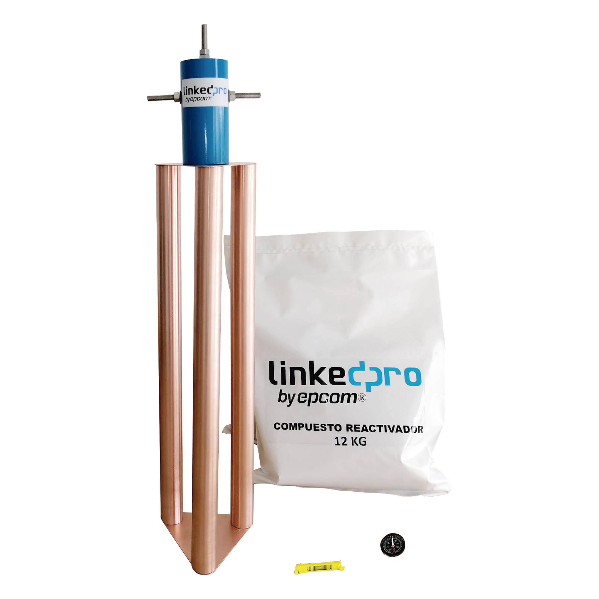 Electrodo Puesta a Tierra 200A / Cobre Electrolítico / Diseño Delta / Filtro Equipotencial / Compuesto 12 kg / Exterior — LINKEDPRO BY EPCOM · SKU LP-GROUND-200A