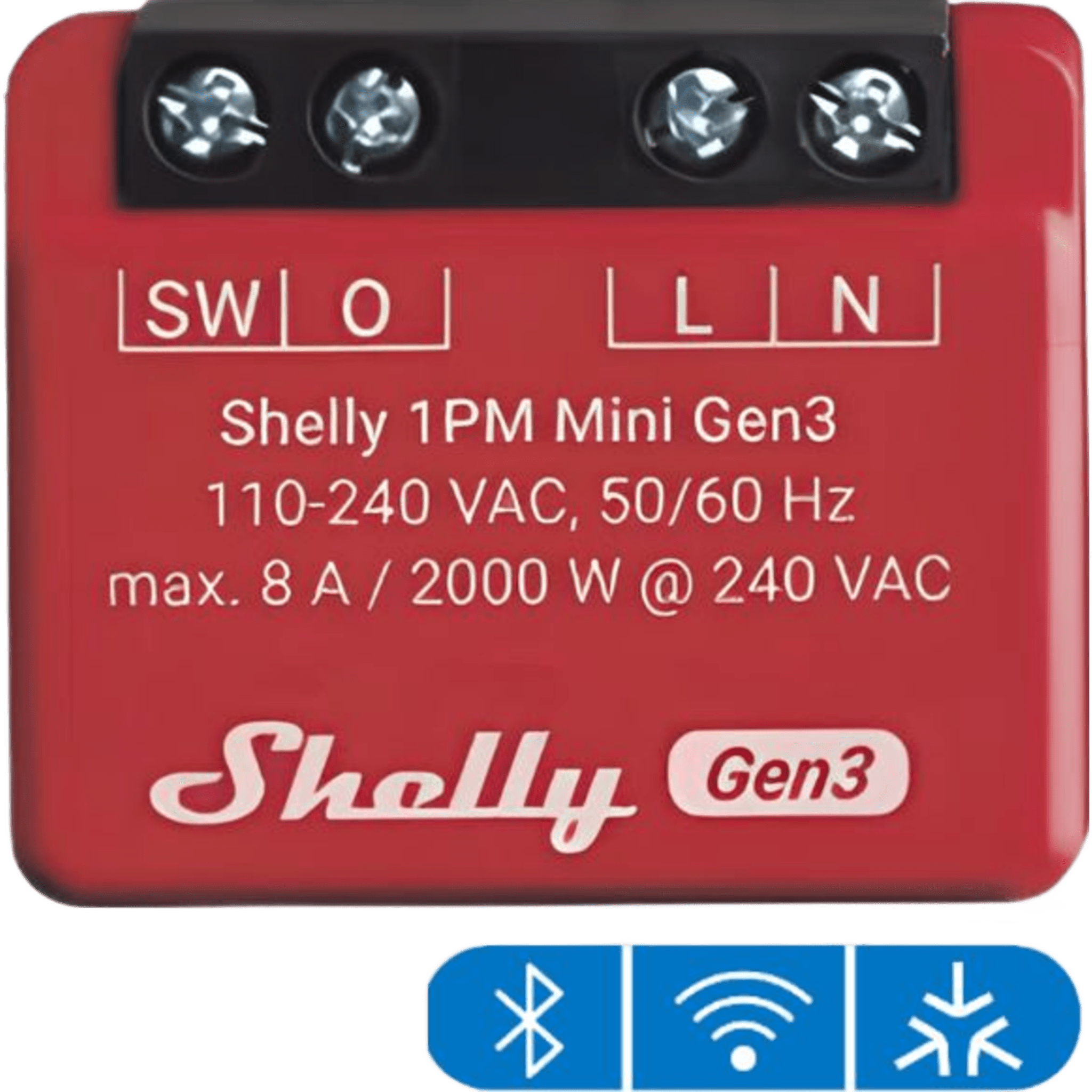 Interruptor Inteligente Wi-Fi / Medición de Consumo / 1 Canal 8A / Alcance 10 m a 30 m (32.8 ft a 98.4 ft) / Ultra Compacto — SHELLY · SKU SHELLY1PMMINIGEN3
