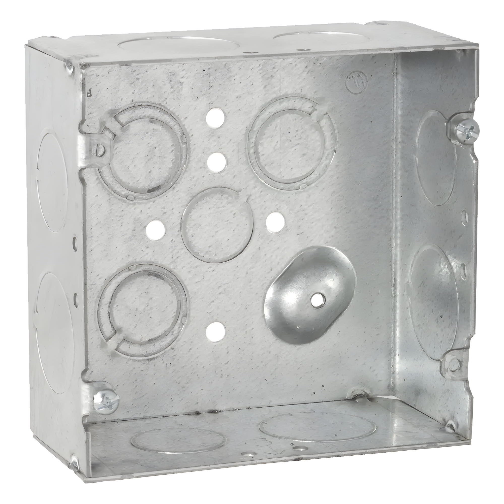 Caja Cuadrada 4 11/16" x 4 11/16"/ Profundidad 2- 1/8"/ 4 Entradas 1", 4 Entradas 3/4", 1 Entrada 1/2" y 3 TKO (1/2"-3/4"). — RACO · SKU HUB-265