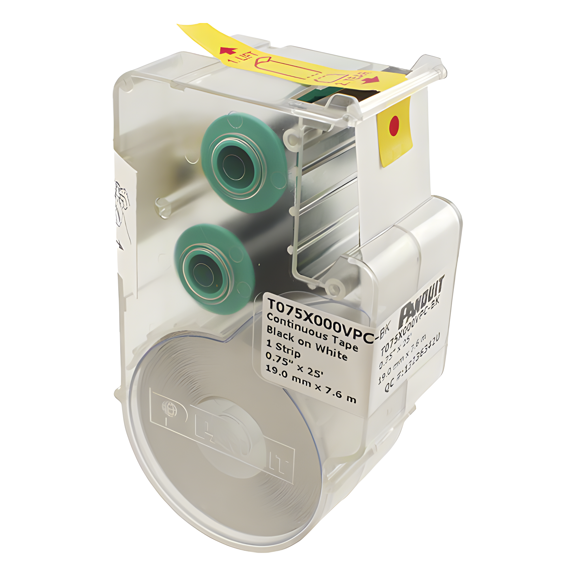 Casete de Etiquetas de Vinilo de Cinta Continua, Color Negro Sobre Blanco, Uso Interior/Exterior, 19.05 mm de Ancho x 7.6 Metros (24.93 Pies) de Largo — PANDUIT · SKU T075X000VPC-BK