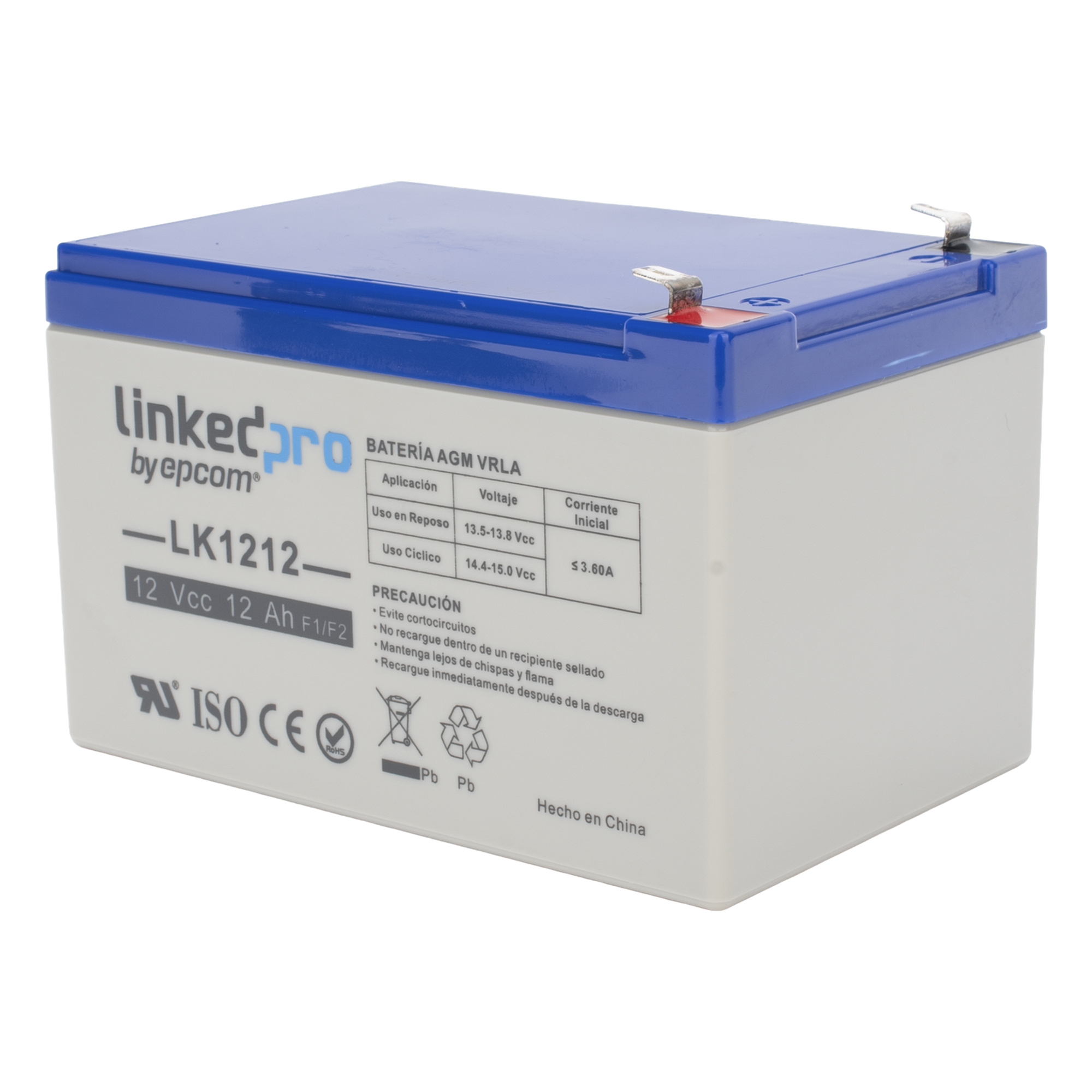 Batería de respaldo 12 V | 12 Ah | AGM | Especial para Seguridad Electrónica | UPS | Sistemas de Emergencia | Vida útil 5 años | Terminales F1 + Adaptador F2