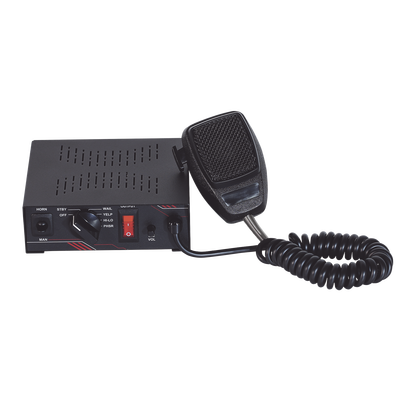 Sirena Vehicular de 100W de Potencia, Con Switch Giratorio de 6 posiciones y Micrófono Integrado de Uso Rudo