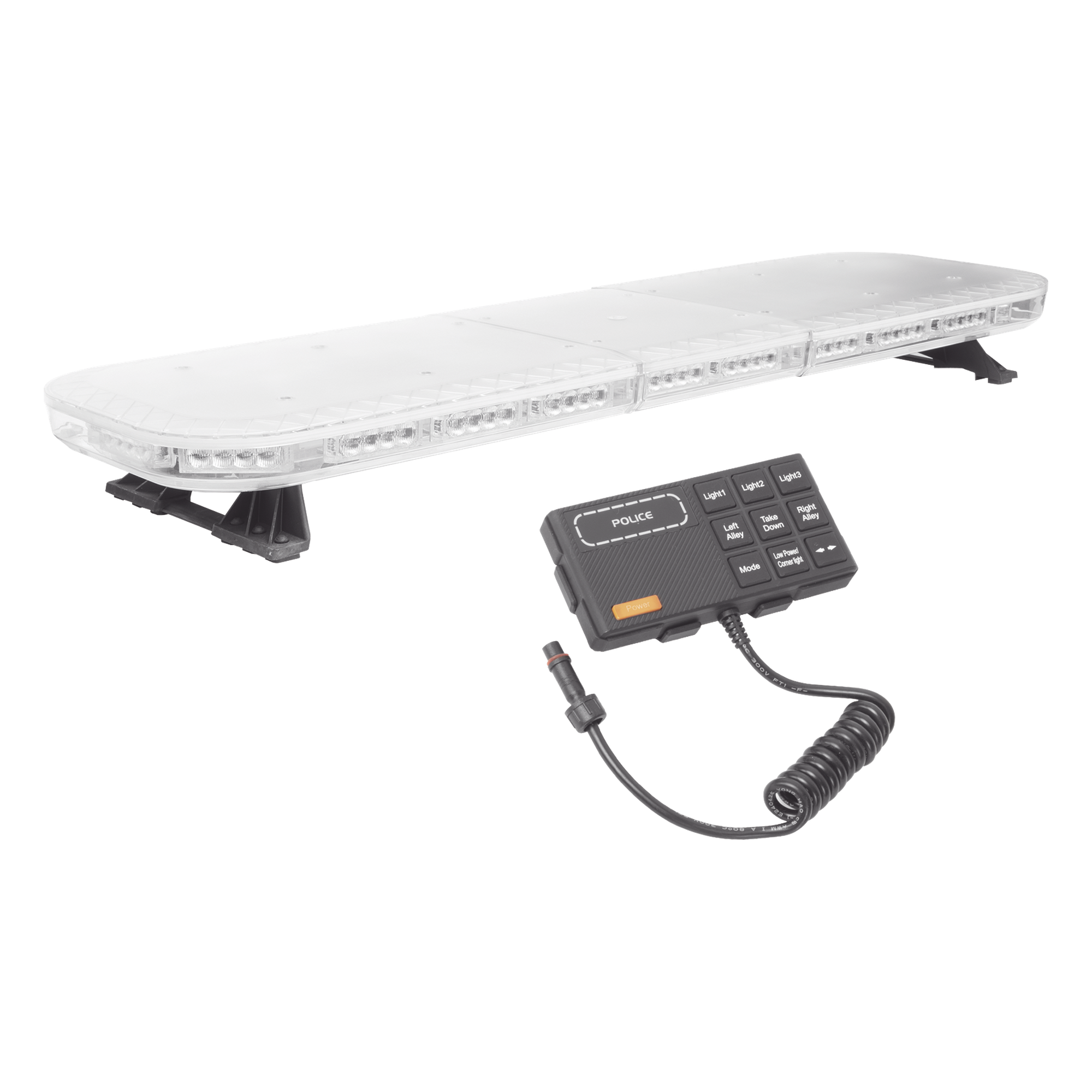 Barra de luces de 47" rojo/azul, 88 LED, con control de tráfico en color ámbar, ideal para equipar unidades de seguridad publica — EPCOM INDUSTRIAL SIGNALING · SKU X67-RBA