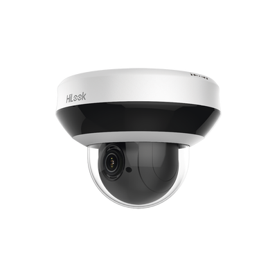 Mini Domo PTZ IP 4 Megapixel / 4X Zoom / H.265+ / 20 mts IR EXIR / WDR 120dB / PoE / IK10 / Exterior IP66 / Ultra Baja Iluminación / Micrófono Integrado / PoE — HiLook by HIKVISION · SKU PTZ-N2404I-DE3(F)