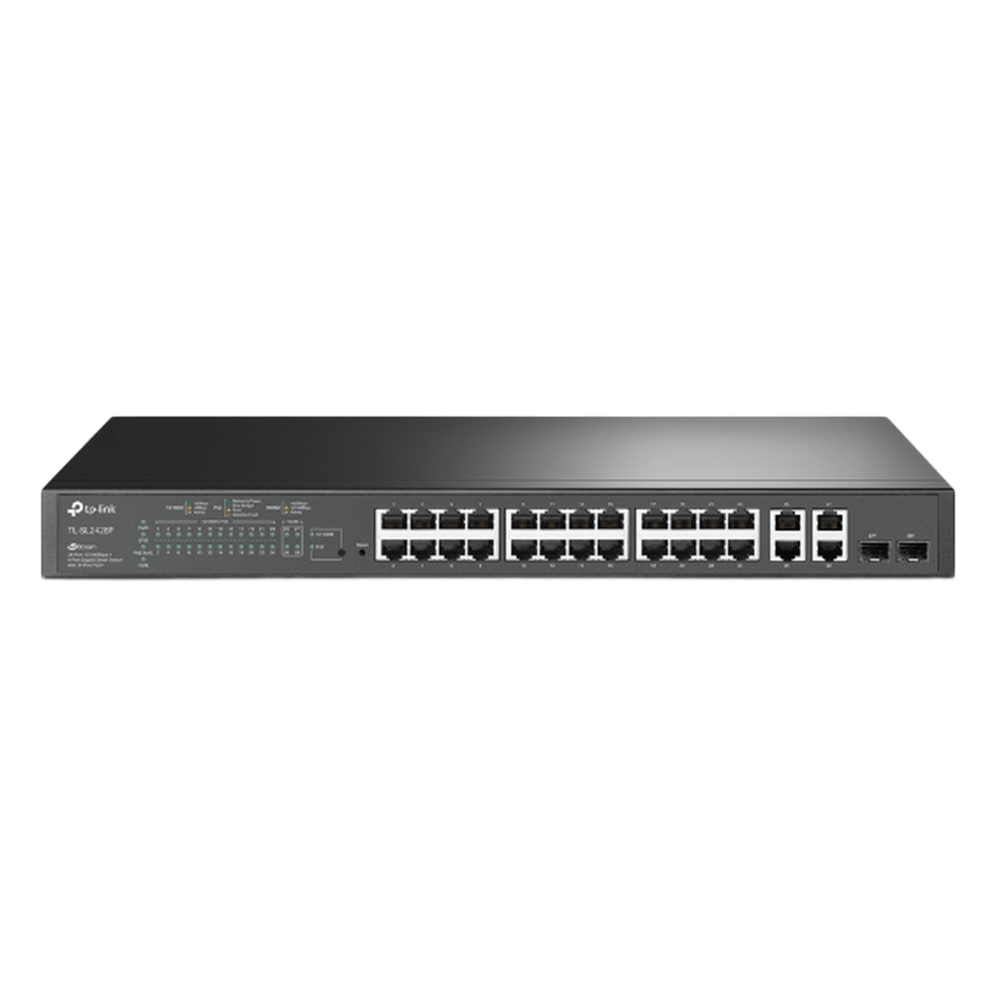 Switch PoE+ Administrable / 24 Puertos 10/100 Mbps / 4 Puertos Gigabit / 2 SFP Combo / 250W / SDN / 12.8 Gbps — TP-LINK · SKU TL-SL2428P