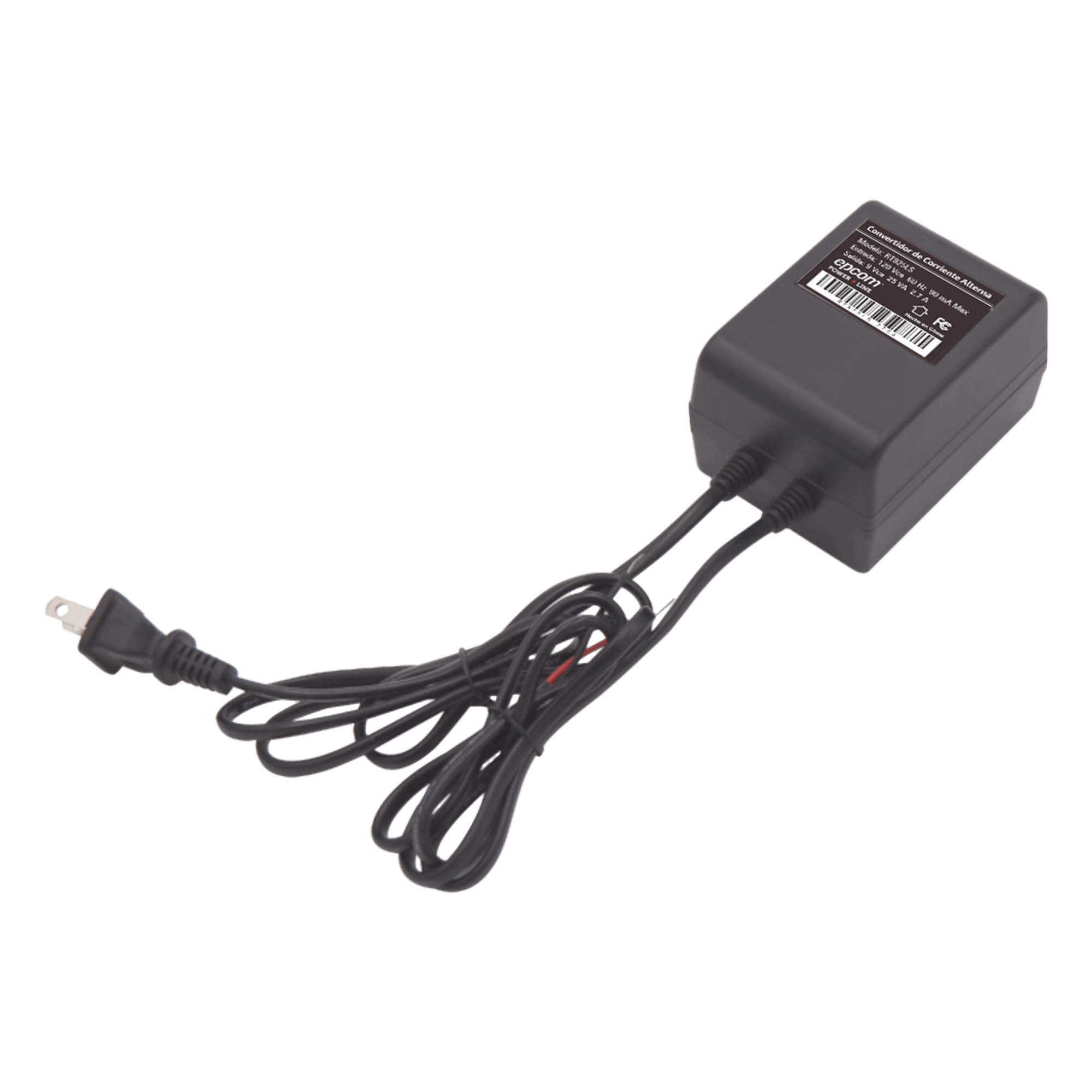 9 Vca / 2.7 A / 25 VA / Transformador / Voltaje de entrada 120 Vca / Para Usos Múltiples / Video Vigilancia, Acceso, Asistencia, Alarmas, Bocinas, Etc. — EPCOM POWERLINE · SKU RT-925LS