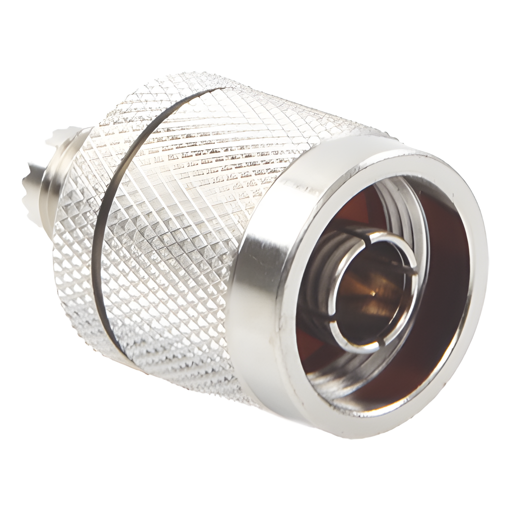 Adaptador en Línea, de Conector Mini UHF Hembra a N Macho, Níquel/ Oro/ Teflón. — RF INDUSTRIES,LTD · SKU RFU-625