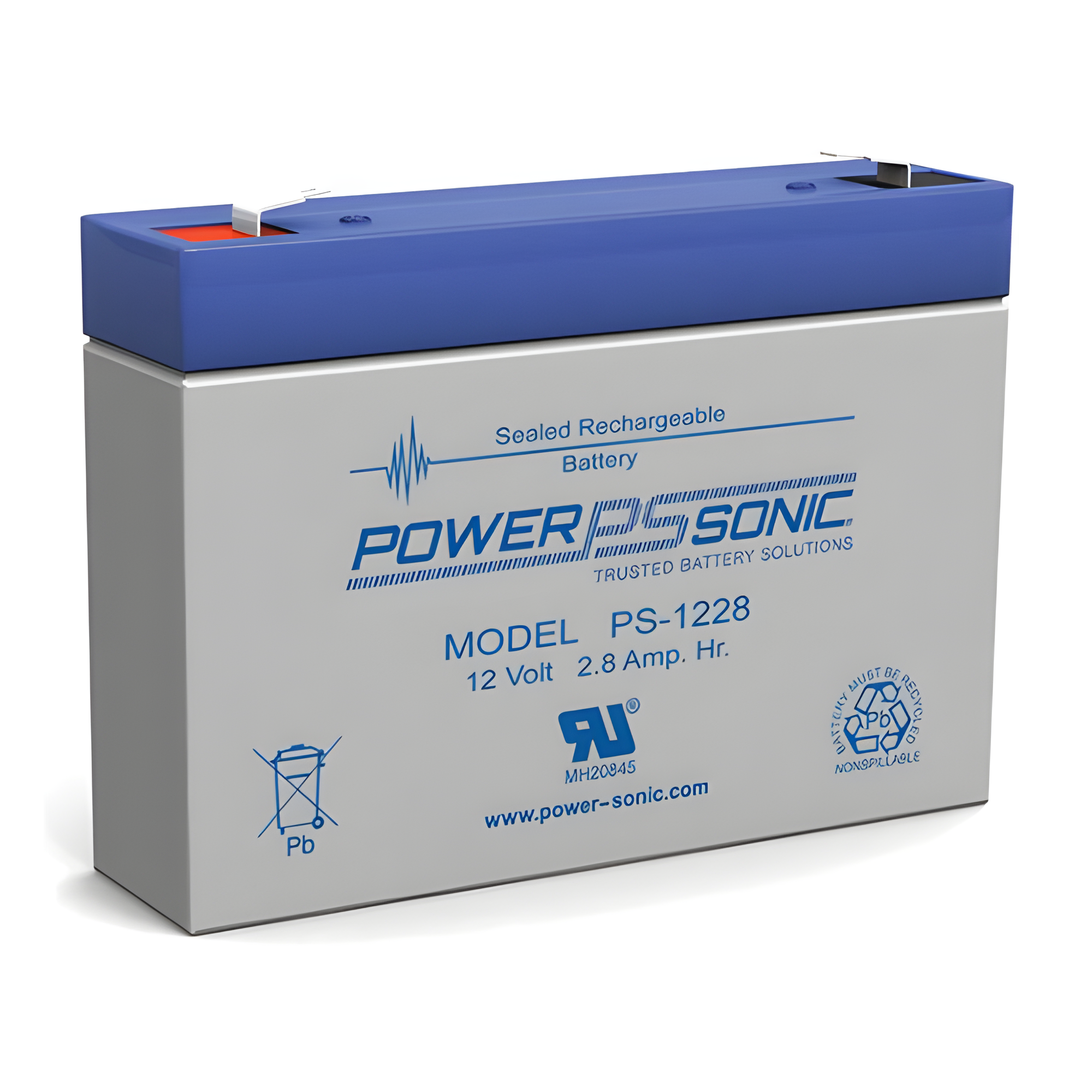 Batería de Respaldo AGM/VRLA / 12V 2.8Ah / Terminales F1 / Vida Útil 5 Años / Certificación UL — POWER SONIC · SKU PS-1228