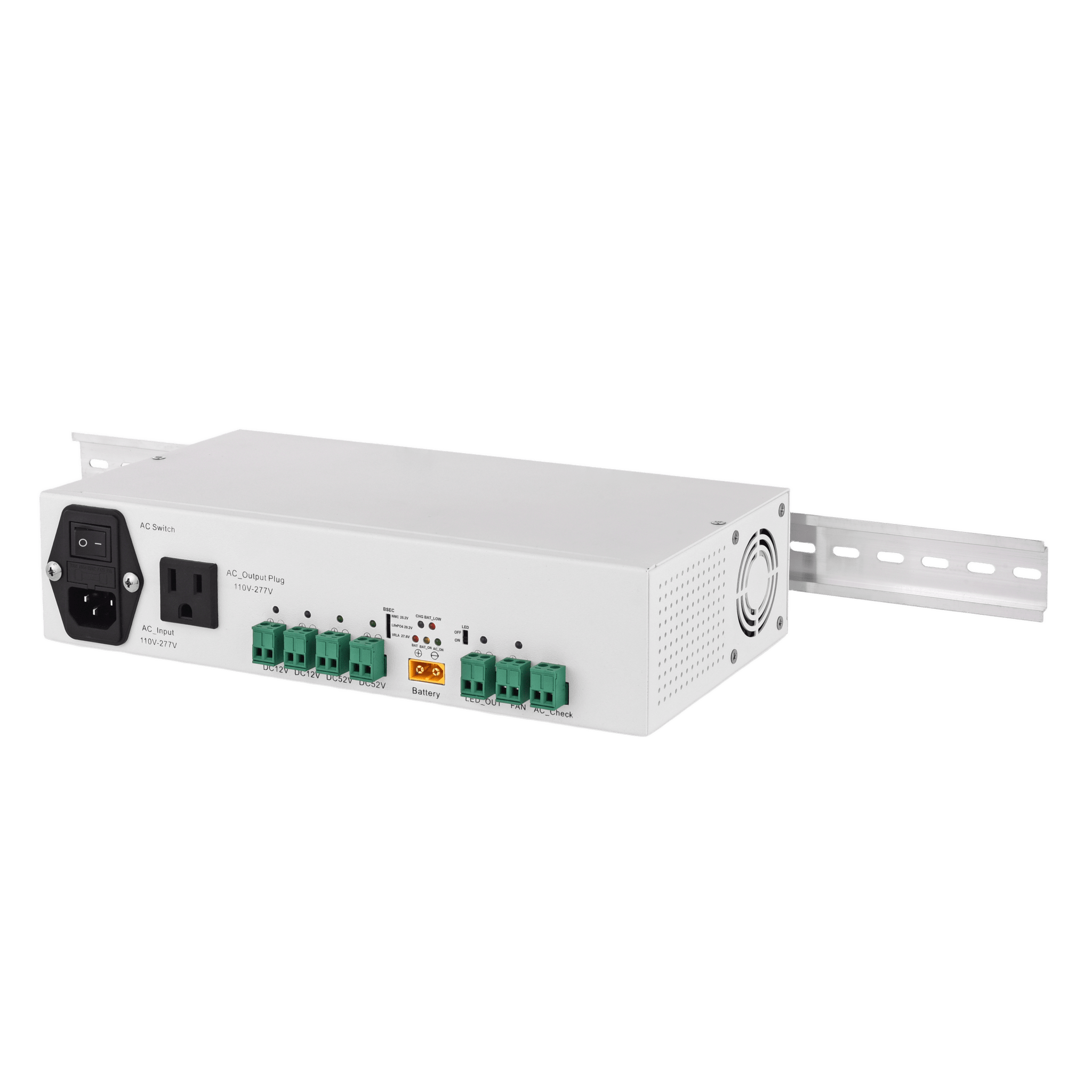 Fuente de Alimentación / 52V 3A + 12V 5A / Respaldo Batería / Riel DIN / Protecciones Sobrecarga-Cortocircuito / Telecomunicaciones