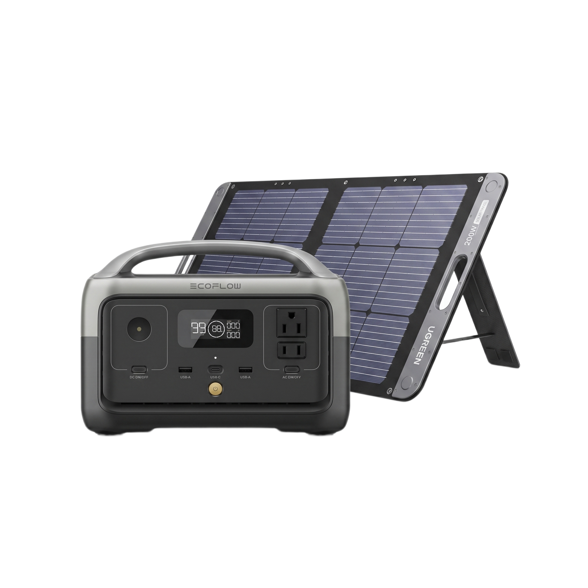 Estación de Energía Portátil / 256 Wh LFP / Inversor Onda Sinusoidal Pura 300 W / Panel Solar 200 W / USB-C 60 W / IP67 / Wi-Fi