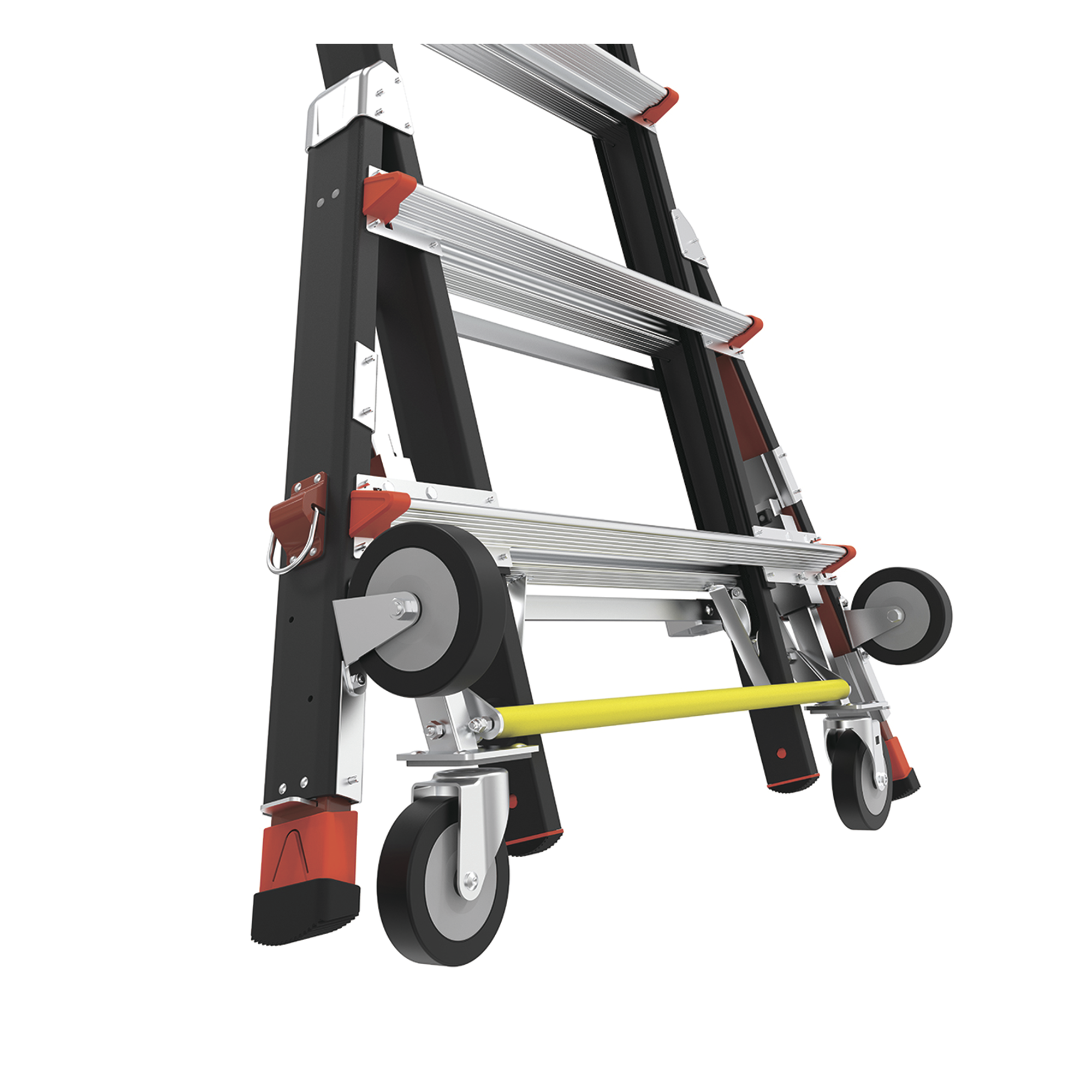 Escalera de Fibra de Vidrio con Jaula de 8'-14' (2.44 - 4.27 m). Con Ajuste en Ruedas (RATCHET™ Leveler) (SKU:18515-817).