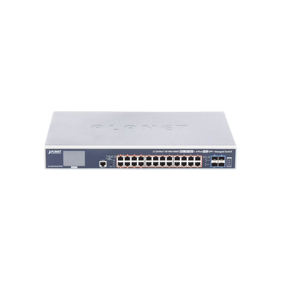 Switch Administrable Capa 3, 24 Puertos Gigabit 802.3bt, Hasta 600 W, 4 Puertos 10 G SFP+, Con Pantalla Táctil para Configuración Básica