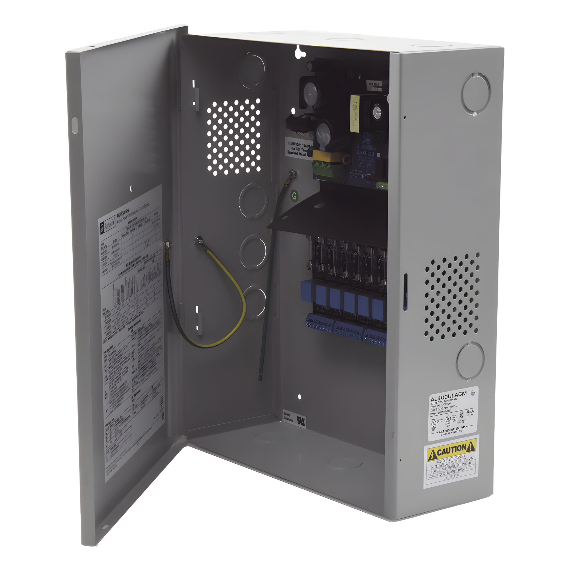 Fuente de Poder con Respaldo, 12 o 24 Vcc, 4 A, 48 W, 8 Salidas, Para Control de Acceso, Entrada 115 Vca — ALTRONIX · SKU AL400ULACM