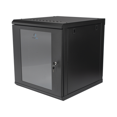 Gabinete Rack de Pared 12 Unidades / 19 Pulgadas / Ventilado / Puerta de Vidrio / Acero Calibre 18 / Carga 100 Kg / 635 x 606 x 612 mm (25 x 23.9 x 24.1 in) / Pintura Electrostática / Negro