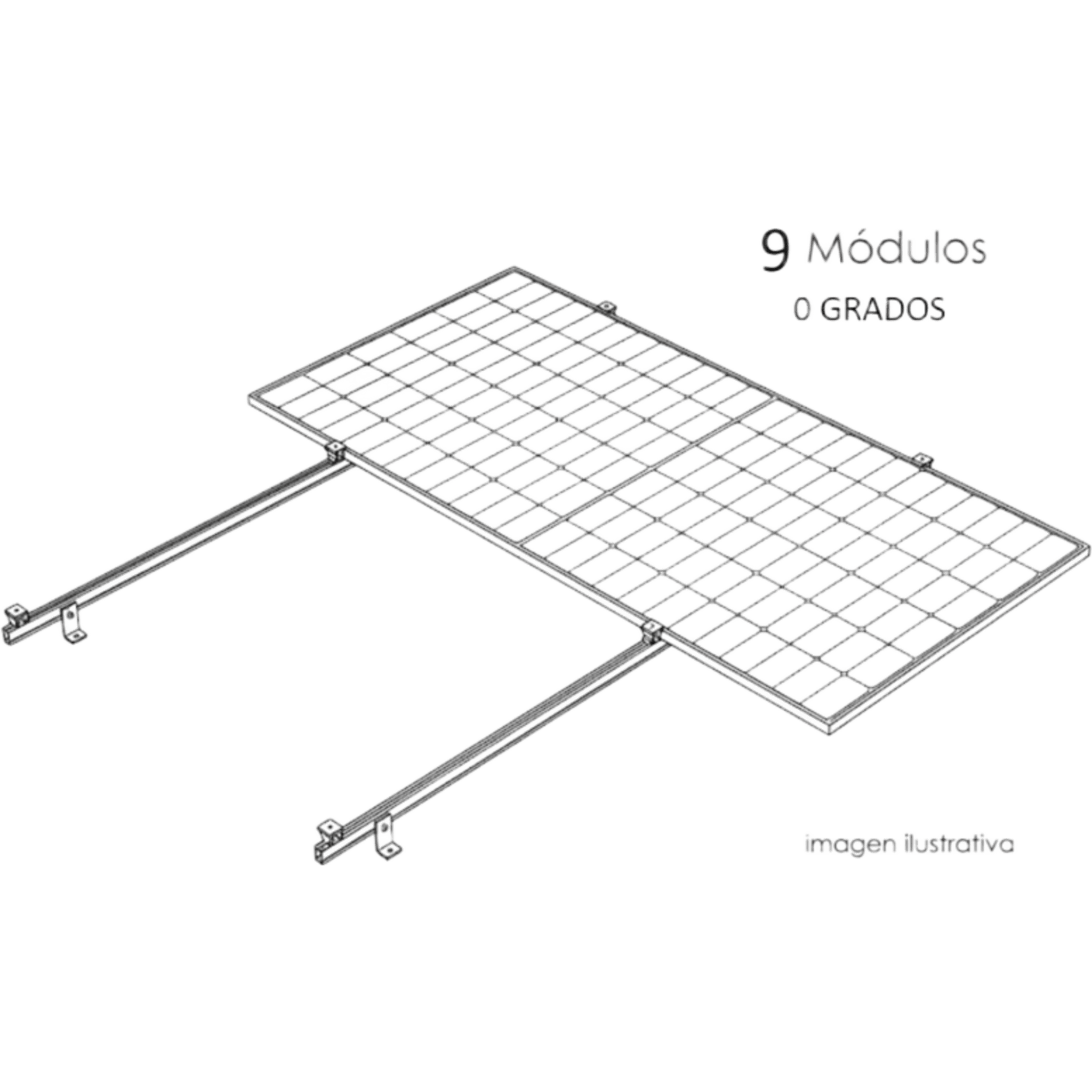 Sistema de Montaje Solar / Techo Plano / 1 Módulo / Resistencia Viento 140 km/h / Inclinación 15° / Área 4 m² (43.1 ft²) — BASEL · SKU KITBASEL1X9A0
