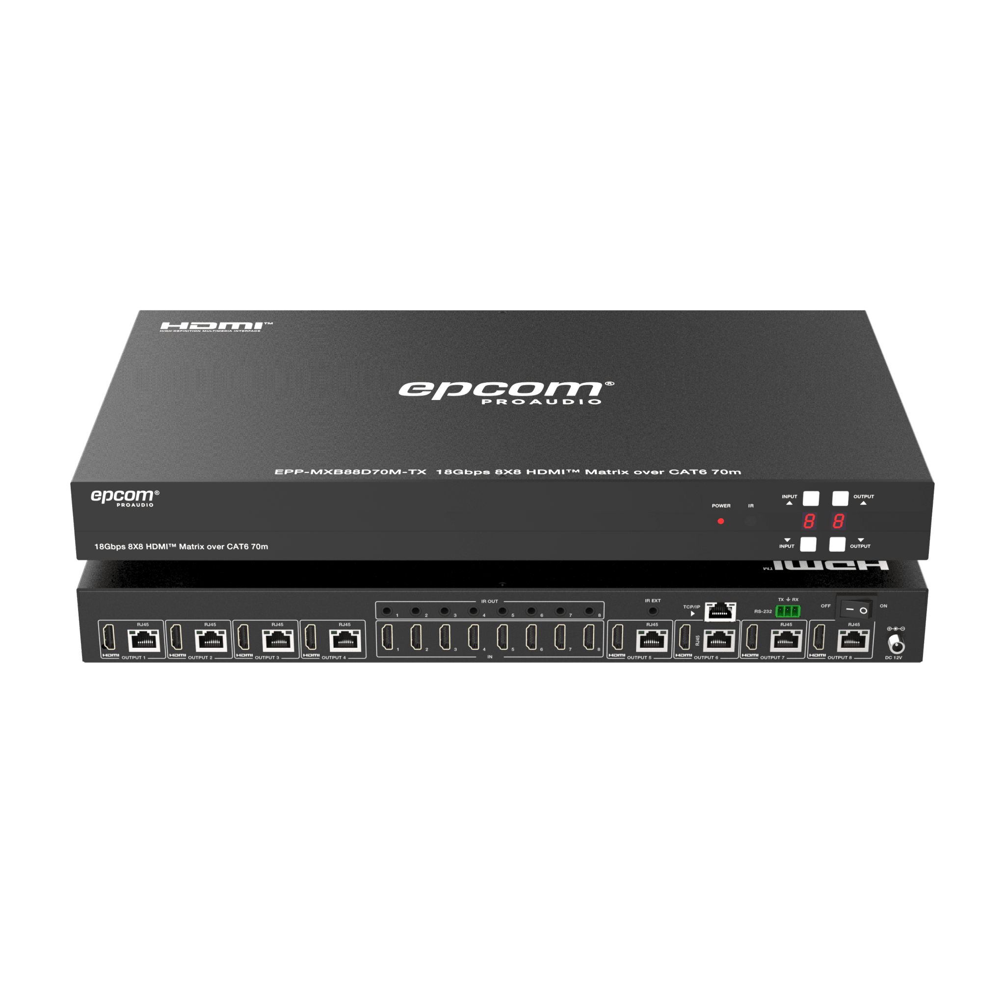 Matriz HDMI 8x8 | 4K@60Hz 4:4:4 | 8 Salidas HDMI + 8 CAT | Extensión hasta 70 m | Audio HD | Control IR/LAN/RS-232/Web GUI
