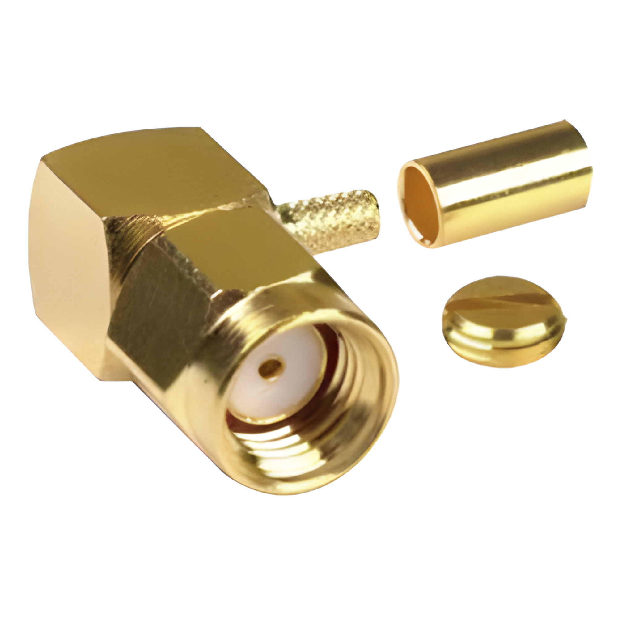Conector SMA Macho Inverso en Ángulo Recto, Anillo Plegable/ RG-174/U, BELDEN 8216, Oro/ Oro/ Teflón. — RF INDUSTRIES,LTD · SKU RP-3010-1B