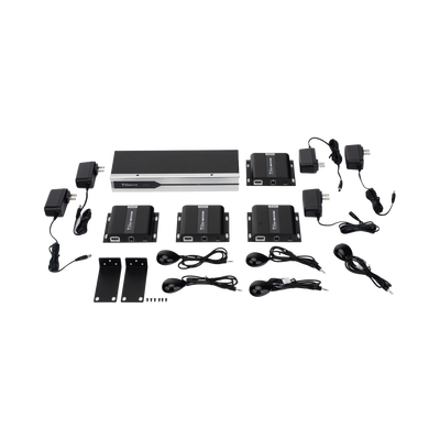 Kit Divisor y Extensor HDMI (Extender Splitter) | Divide 1 Fuente HDMI a 4 Pantallas | Extiende la señal HDMI hasta 120 m | Resolución 4Kx2K @ 60 Hz | Cat 6/6a | Uso 24/7 | Longitud del cable autoajustable 