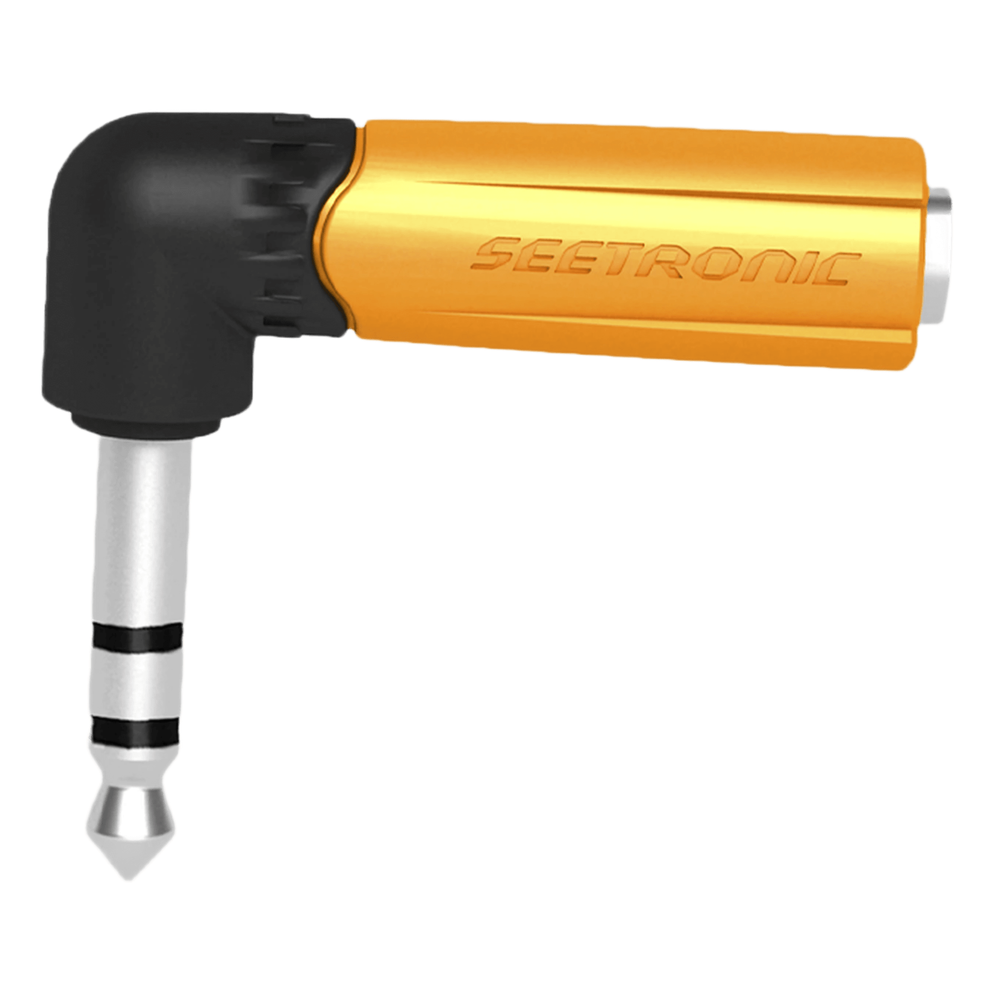 Conector Estéreo | 1/4in - 1/4in | Conector de angulo recto | Adaptador de Carcasa de Plastico — SEETRONIC · SKU MP3-PM-R