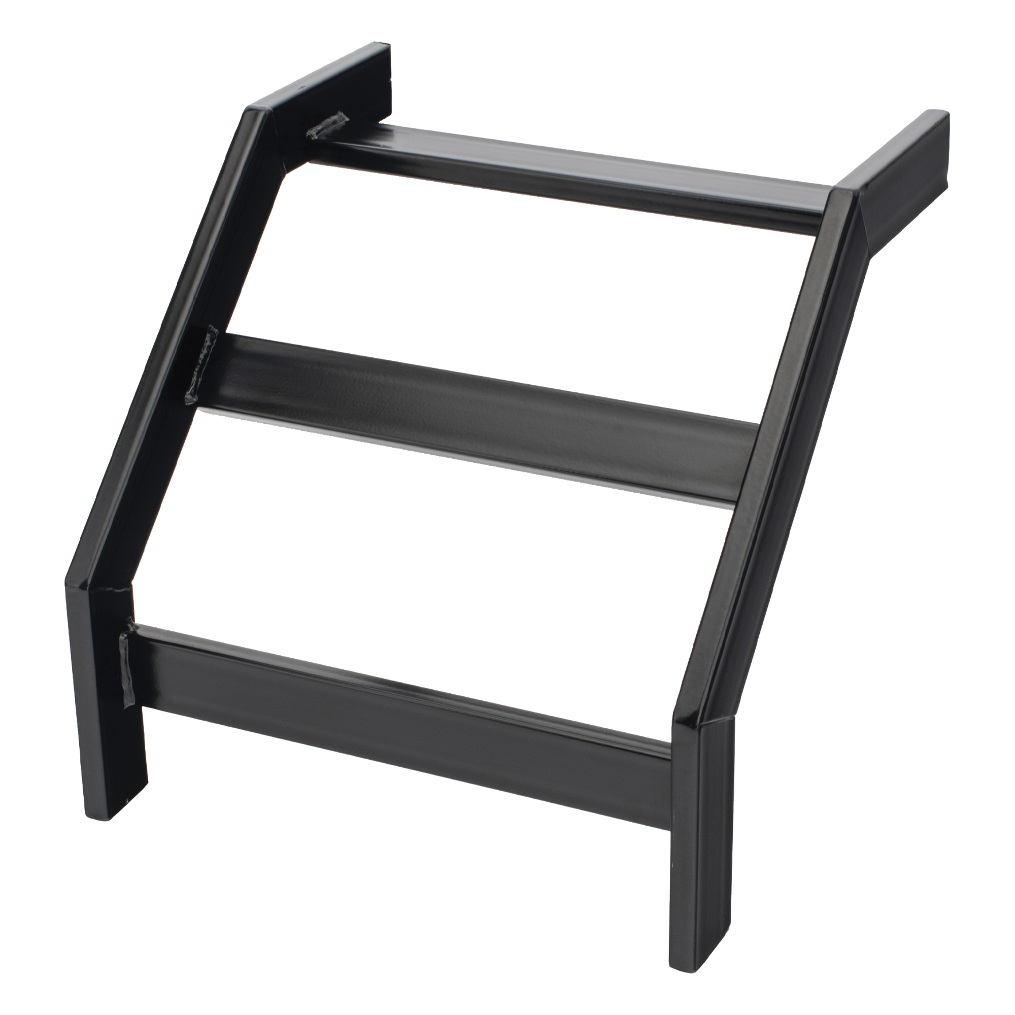 Curva Vertical Exterior de 90° para Escalera Tubular de 1.5" de Peralte y 12" de Ancho, Acabado con Pintura Epóxica Color Negro, Incluye Coples y Tornillería — CHAROFIL · SKU CHCVET1X12EPK