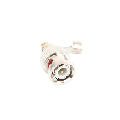 Conector BNC macho en 75 Ohm, para cable coaxial RG-59 / Con base de alivio negra de PVC, Níquel/ Oro/ PTFE.