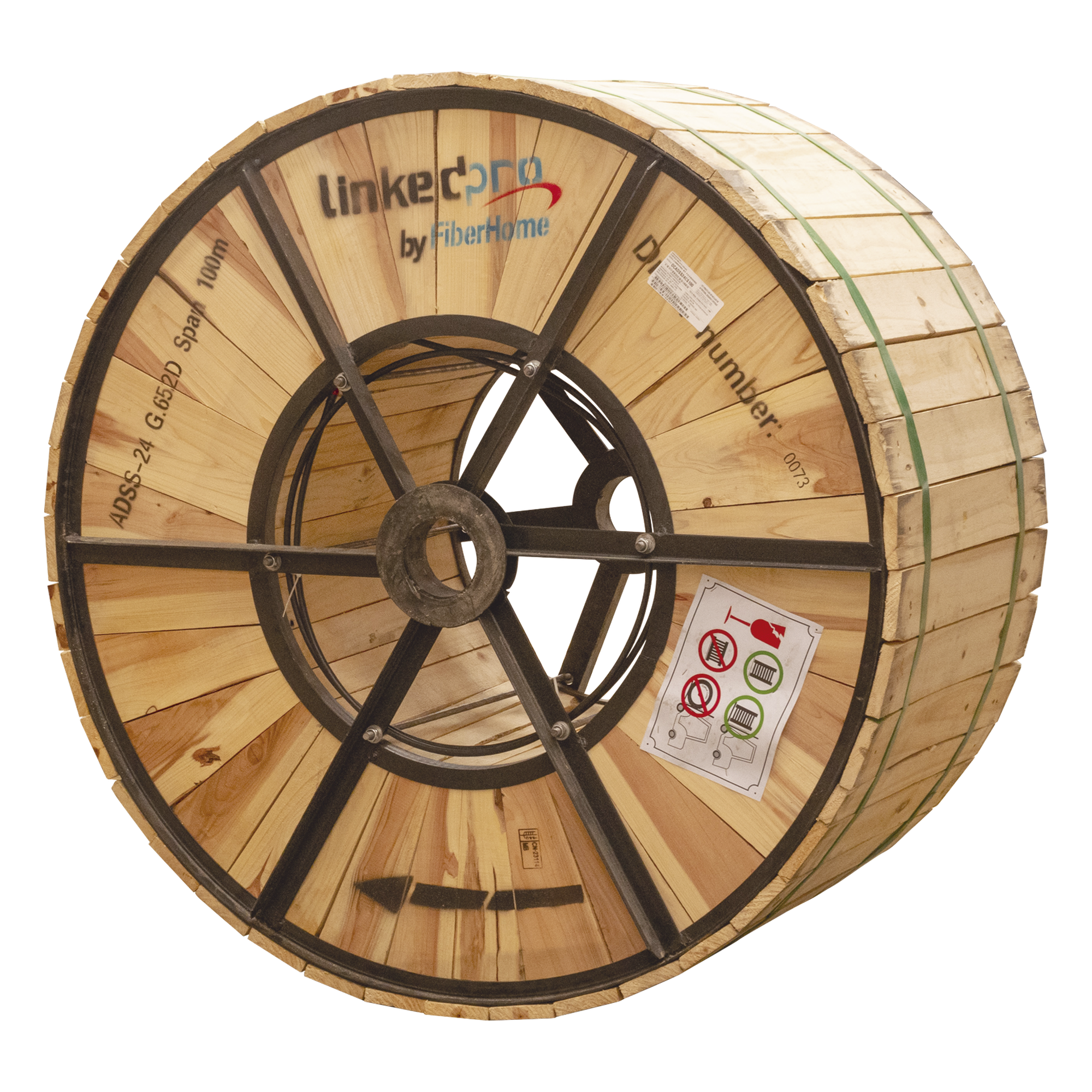 Carrete de 4 Kilómetros de Fibra Óptica (ADSS) G.652D Armada Anti Roedor, Dieléctrica, Monomodo 12 Hilos, Span 200 (Para instalaciones aéreas, en tubería o enterrado directo) — LINKEDPRO BY FIBERHOME · SKU OC-ADSS-ARMD-12C/4KM