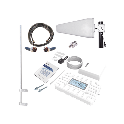 Kit PLUS de Amplificador de Señal Celular 5G / Penta Banda / Soporta 2G, 3G, 4G y 5G / Compatible con TELCEL, AT&T, MOVISTAR y OMV / Cobertura hasta 250 m2 / Incluye Antenas, Jumpers coaxiales y mástil. — EPCOM · SKU EP-5G-PBT-PLUS