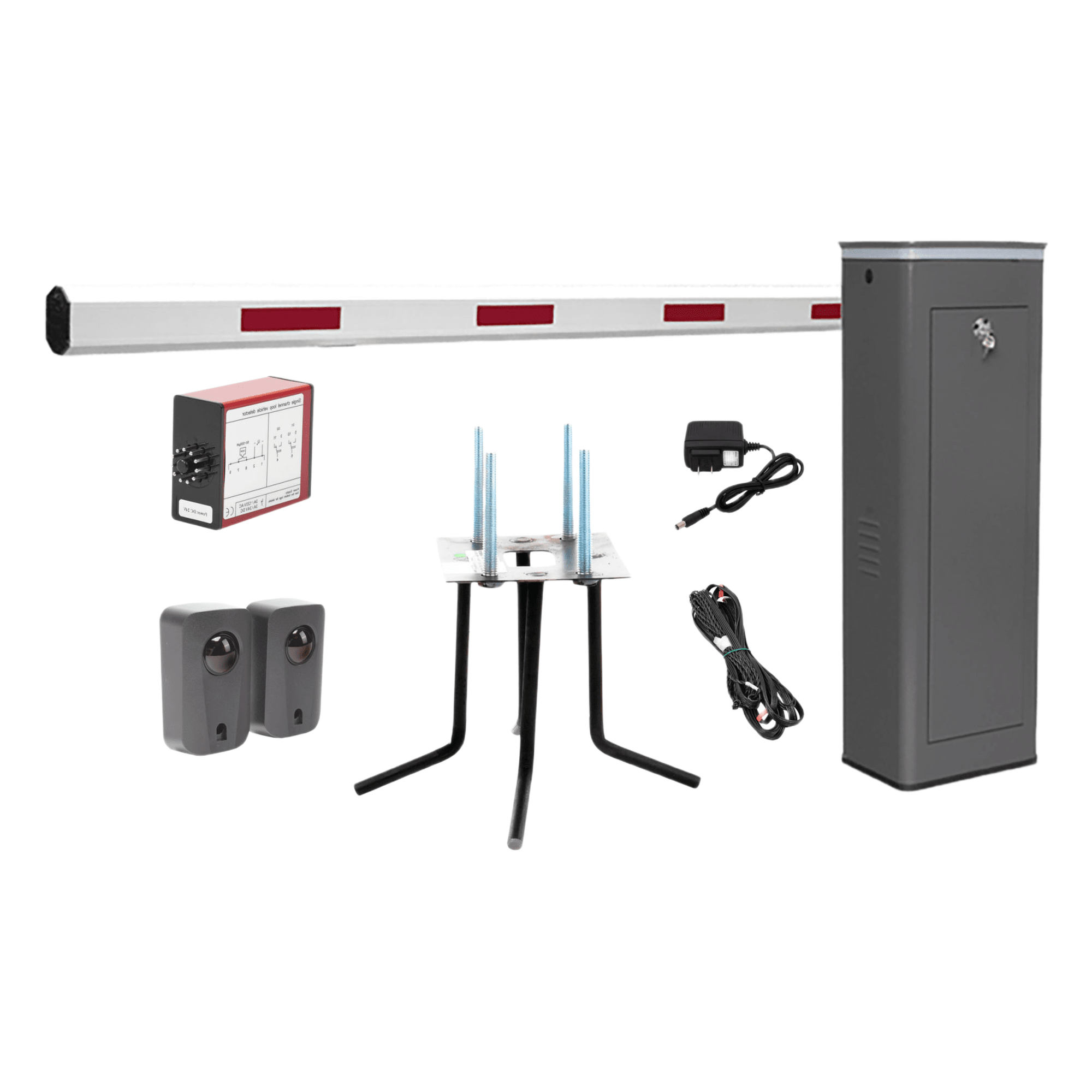 Kit COMPLETO Barrera Izquierda XBF Con Corona LED / Brazo de 3M / Incluye Sensor de Masa, Transformador, Lazo Magnético, Ancla, Fotoceldas y 2 Controles Inalámbricos — ACCESSPRO · SKU KIT-XBF-3L