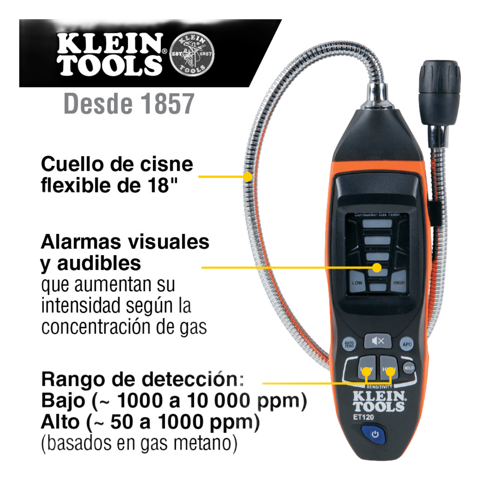 Detector de Fugas de Gas Combustible. — KLEIN TOOLS · SKU ET-120