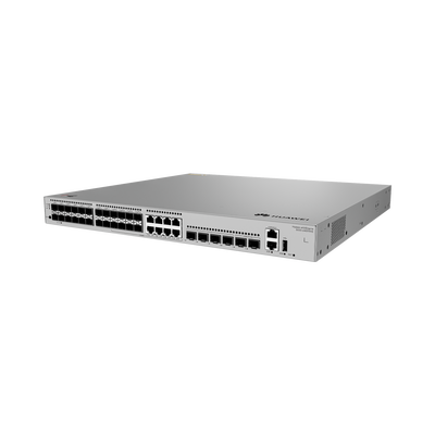 Switch Empresarial Core Gigabit Administrable Capa 3 / 24 puertos 1GE SFP ( Combo con 8 Puertos 10/100/1000 Mbps) / 4 Puertos 10GE SFP+ Uplink / 2 Puertos 10GE SFP+ (Stack) / ERPS / Ruteo Dinámico (RIP, OSPF, IS-IS y BGP) / iStack / Administraci&