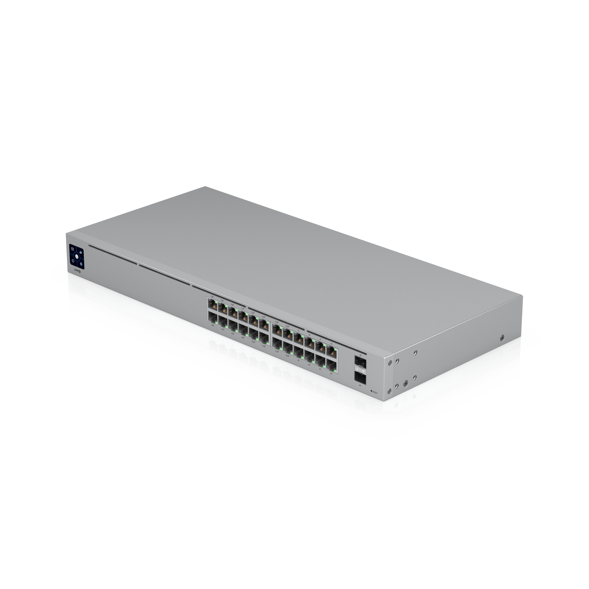 Switch UniFi Capa 2 / 24 Puertos Gigabit / 16 Puertos PoE+ 802.3af/at / 95W Total / 2 Puertos SFP 1G / Pantalla LCM / Sin Ventilador